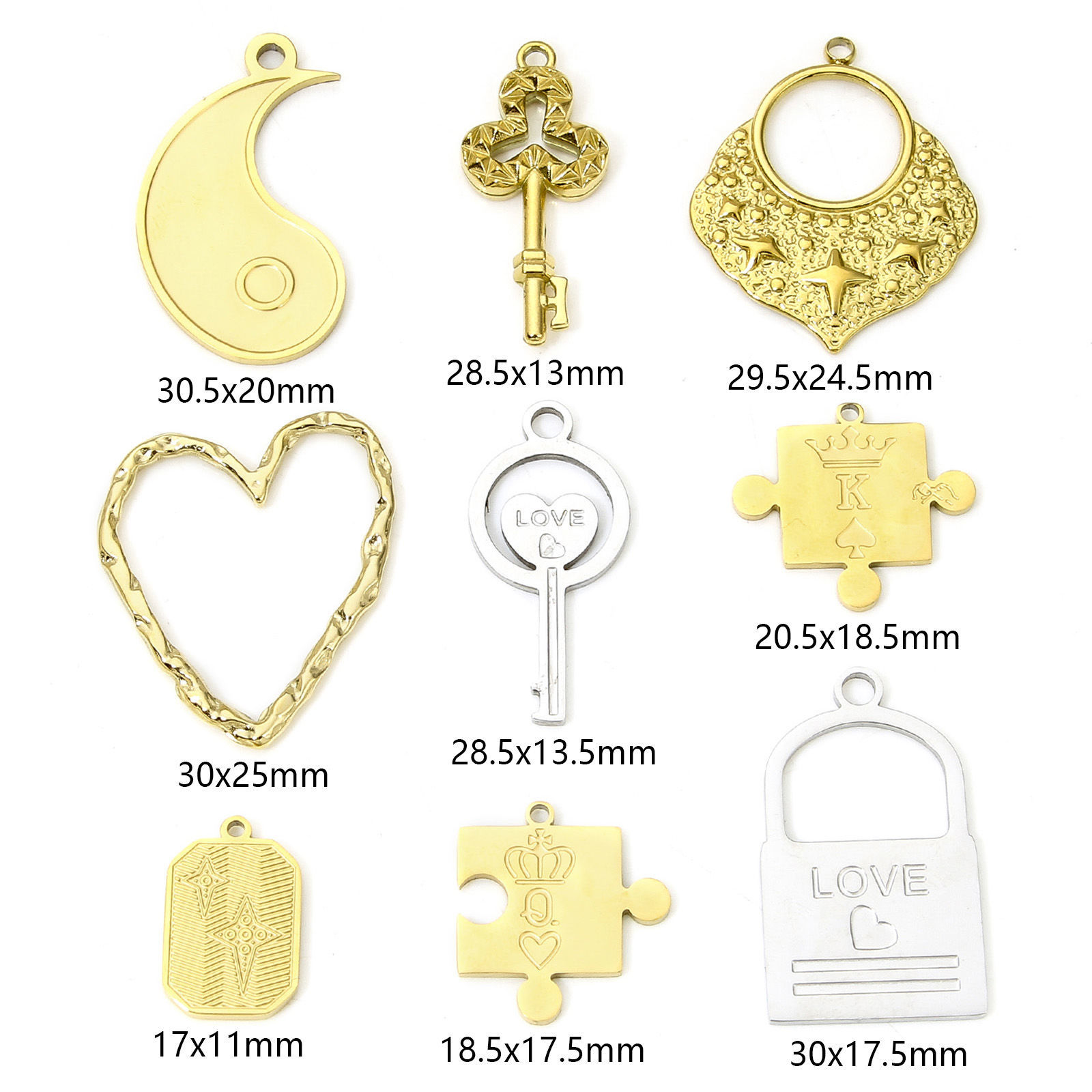 Bild von 1 Stück Umweltfreundlich 304 Edelstahl Geometrisch Charms Schlüssel Bunt Herz Message " LOVE " Hohl