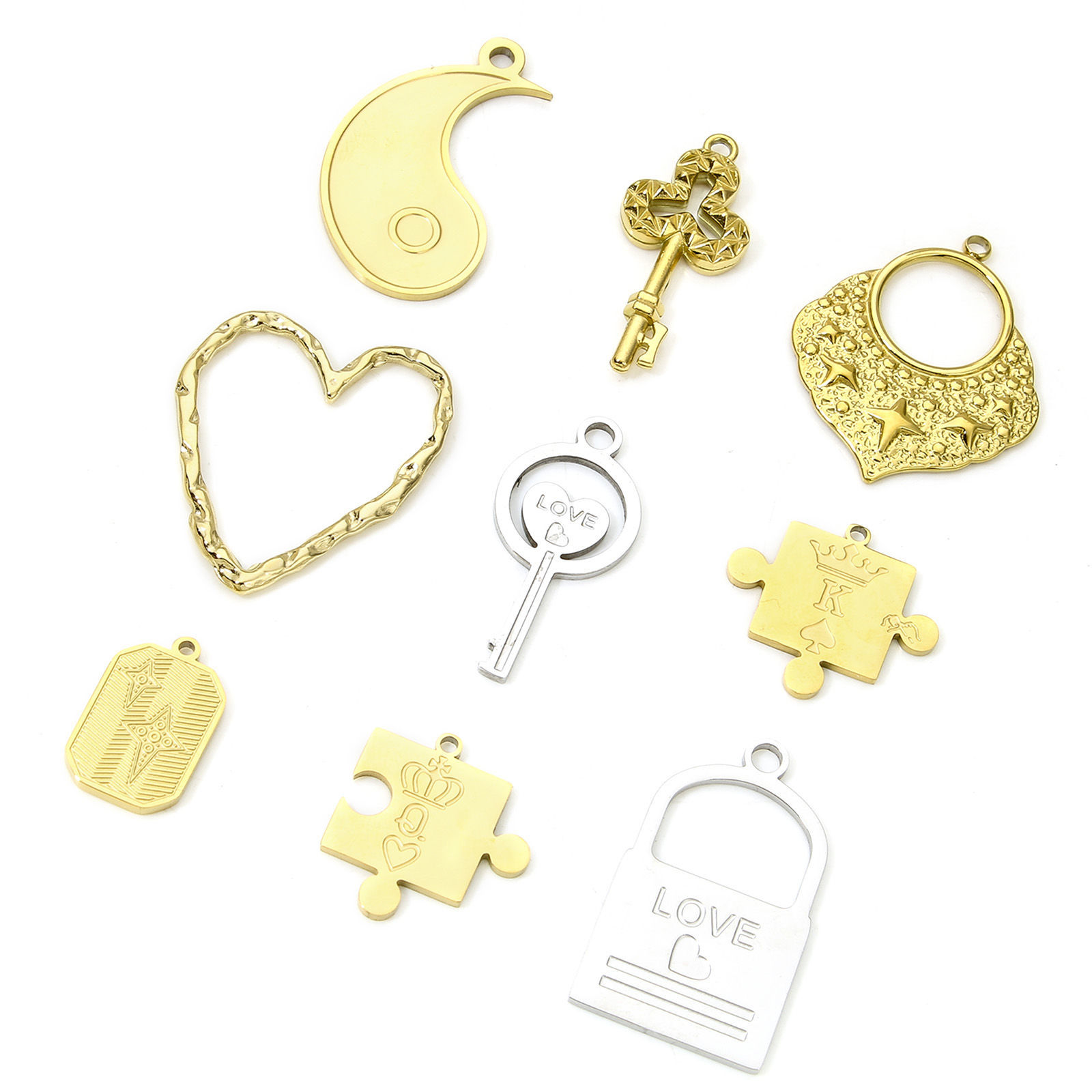 Bild von 1 Stück Umweltfreundlich 304 Edelstahl Geometrisch Charms Schlüssel Bunt Herz Message " LOVE " Hohl