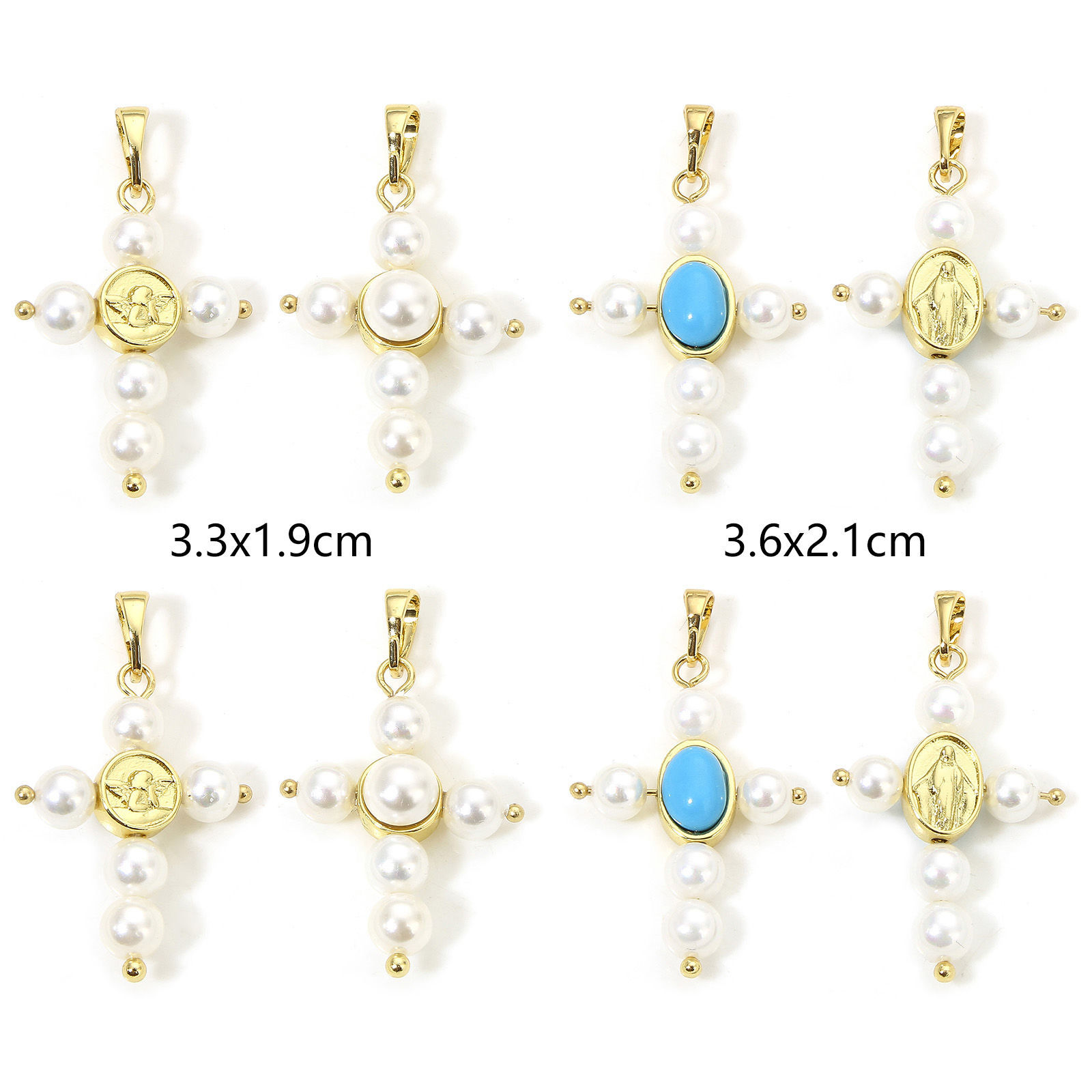 1 個 エコフレンドリー 真鍮 宗教 チャーム ペンダント クロス K18ゴールドフィルド アクリル模造真珠 の画像