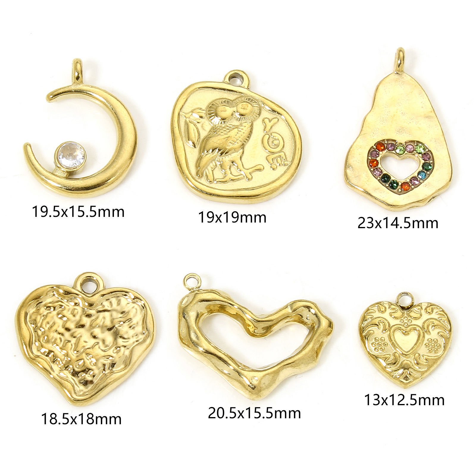 Image de 1 Pièce Breloques en 304 Acier Inoxydable Placage Sous Vide Écologique La Saint Valentin Cœur Doré Vague