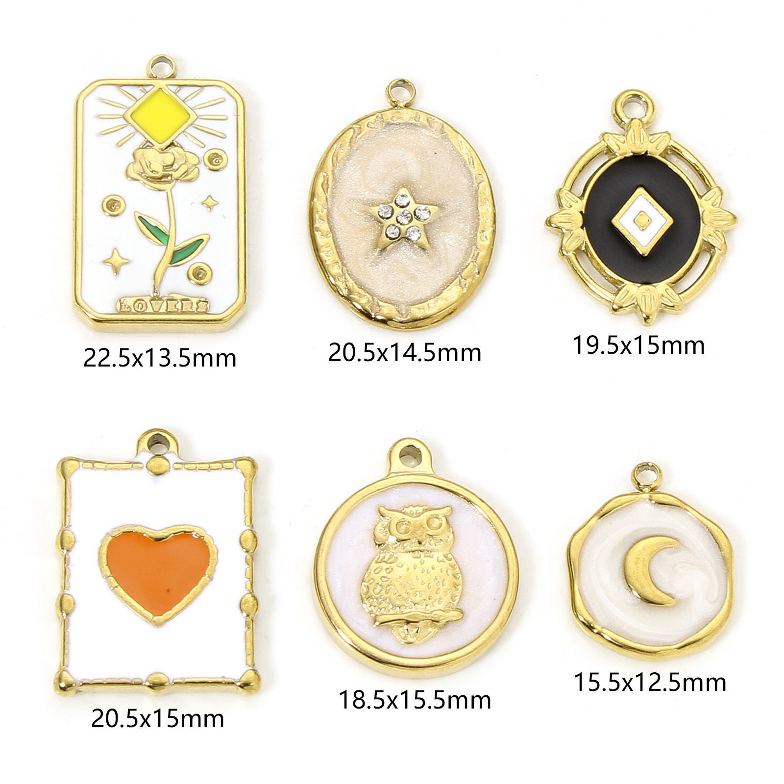 Picture of Eco-friendly Vacuum Plating 304 Stainless Steel Stylish Charms Gold Plated Multicolor Oval Rhombus Enamel