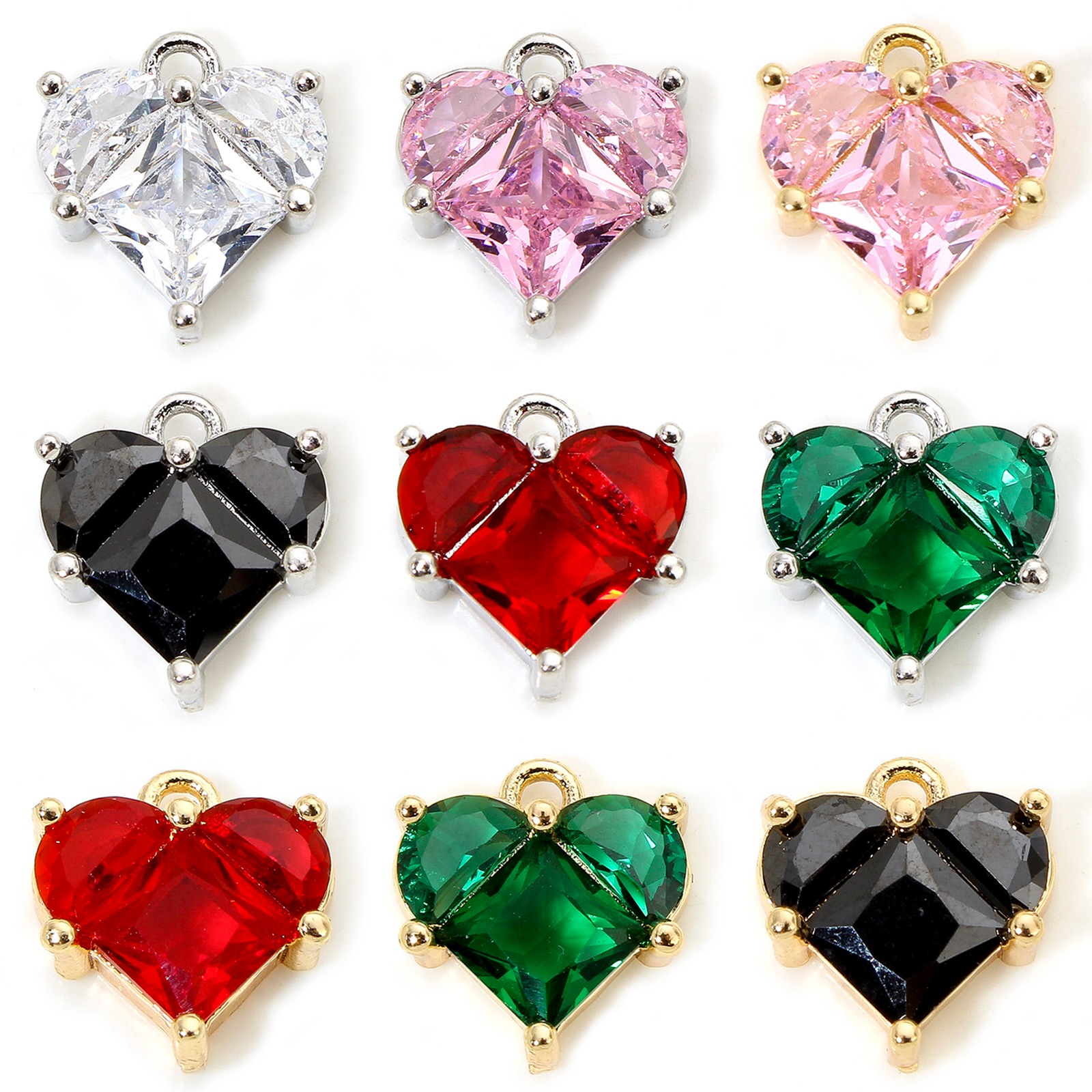 Bild von 1 Stück Umweltfreundlich Messing und Glas Valentinstag Charms Echtgold plattiert Herz 11mm x 10mm