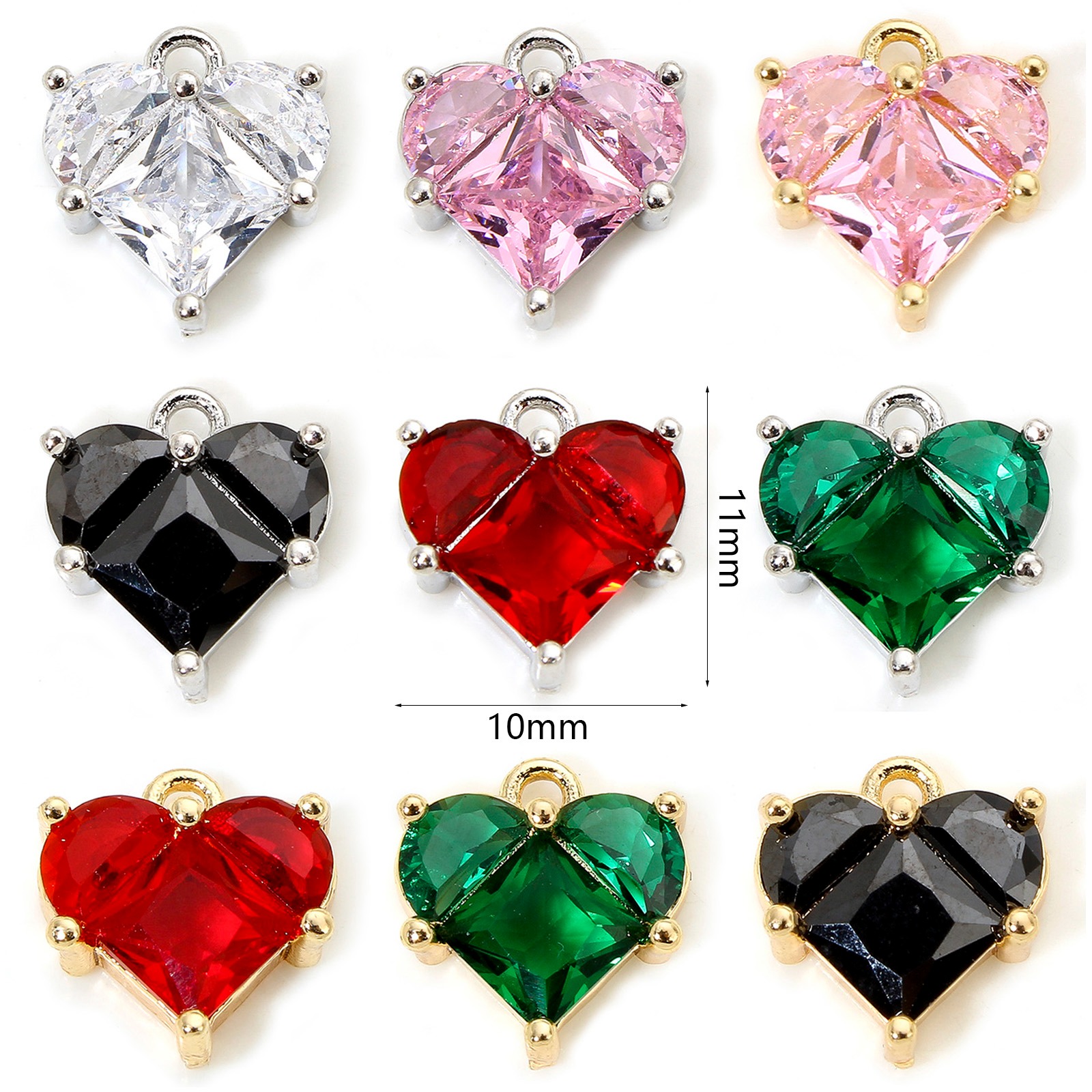 Bild von 1 Stück Umweltfreundlich Messing und Glas Valentinstag Charms Echtgold plattiert Herz 11mm x 10mm
