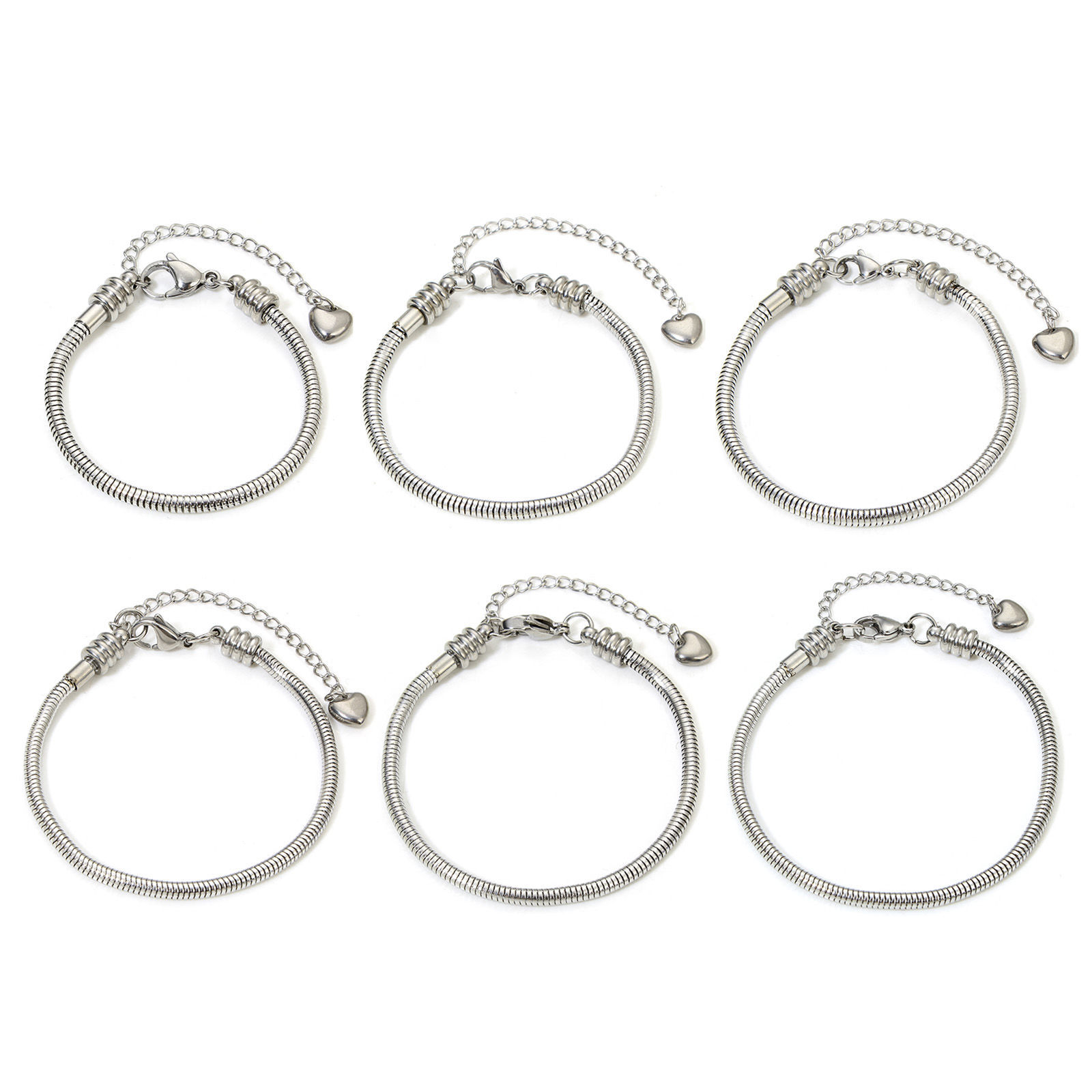 Picture of 304 Stainless Steel European Style Snake Chain Bracelets Silver Tone With Lobster Claw Clasp And Extender Chain