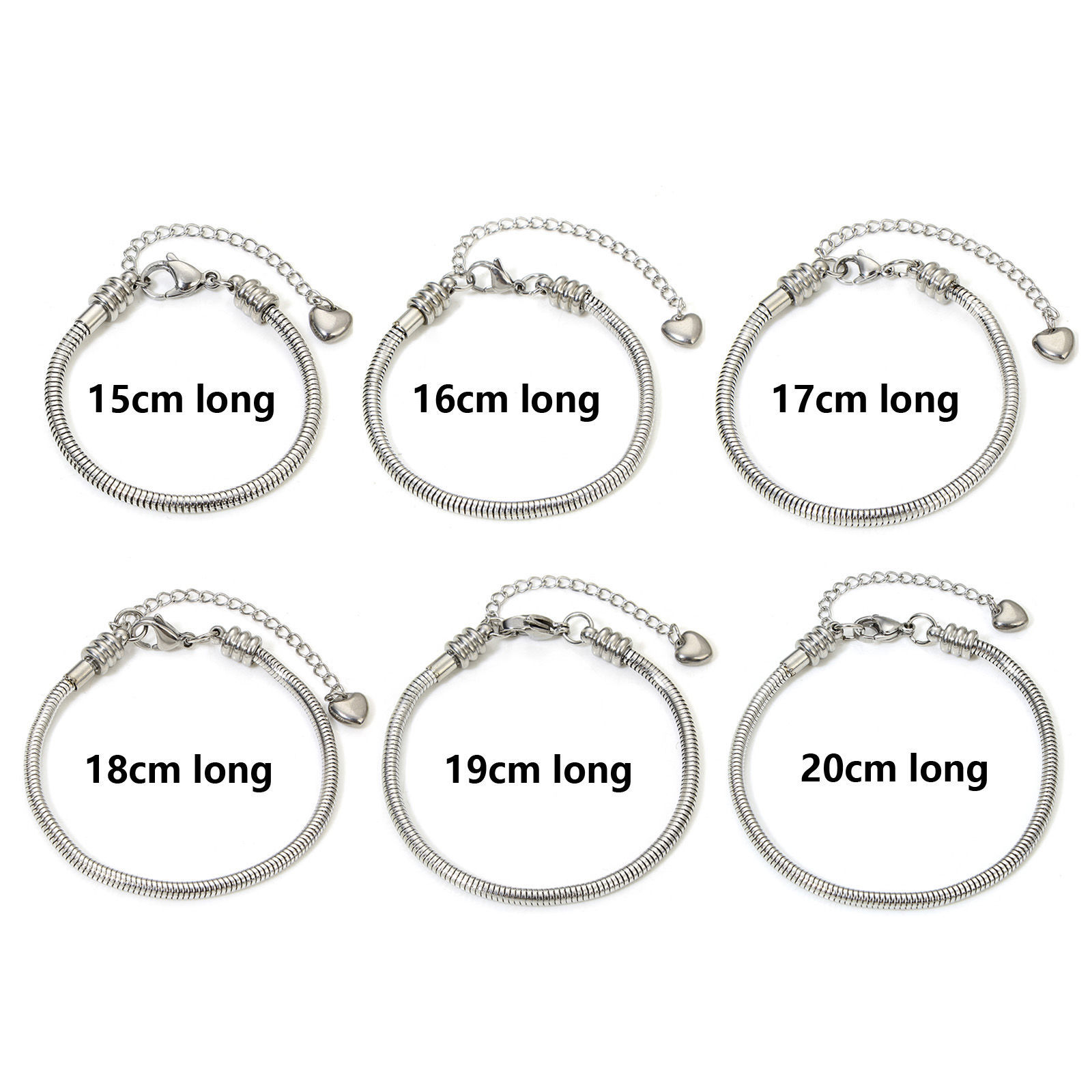 Picture of 304 Stainless Steel European Style Snake Chain Bracelets Silver Tone With Lobster Claw Clasp And Extender Chain