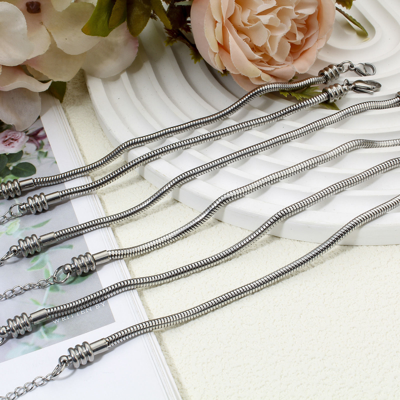 Picture of 304 Stainless Steel European Style Snake Chain Bracelets Silver Tone With Lobster Claw Clasp And Extender Chain