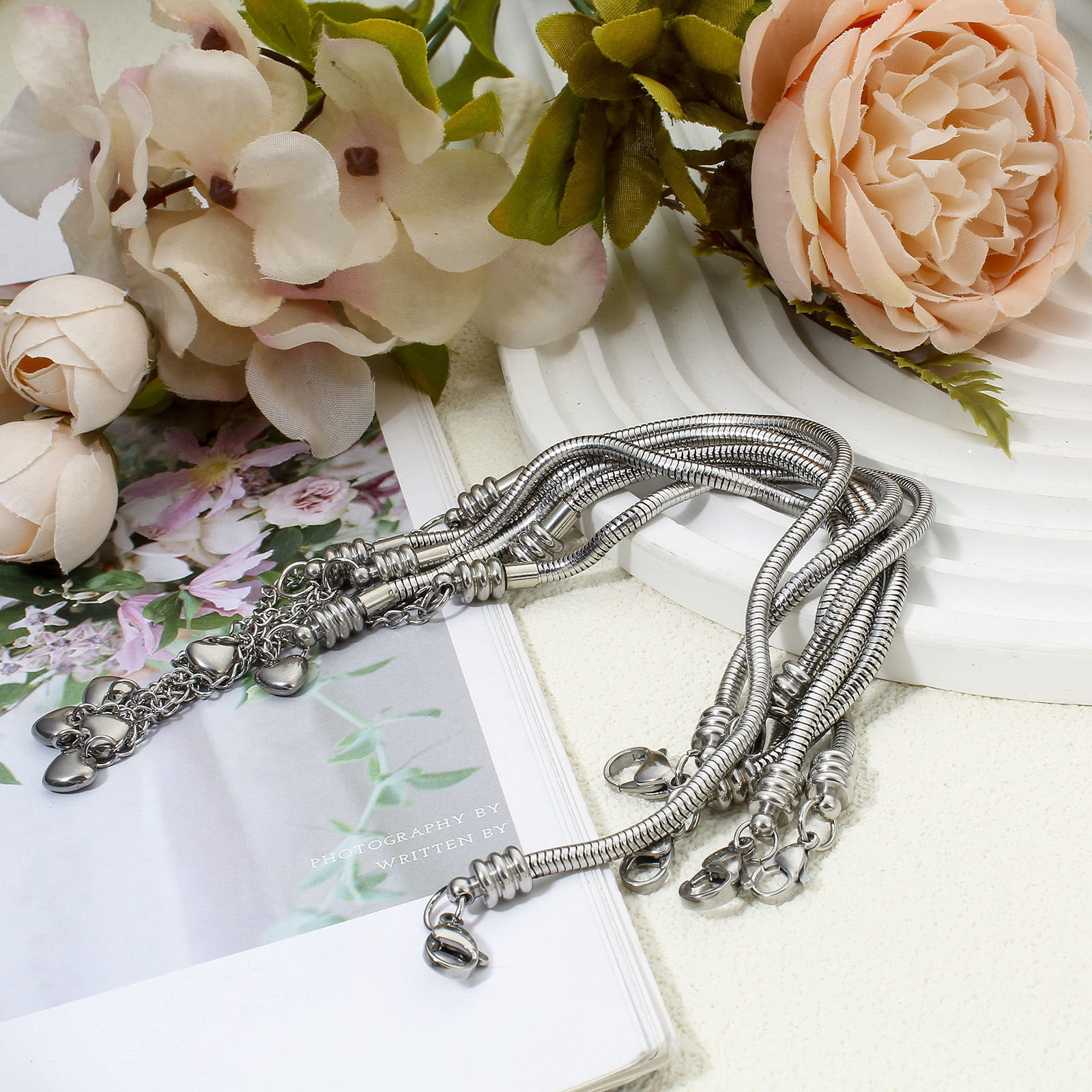 Picture of 304 Stainless Steel European Style Snake Chain Bracelets Silver Tone With Lobster Claw Clasp And Extender Chain