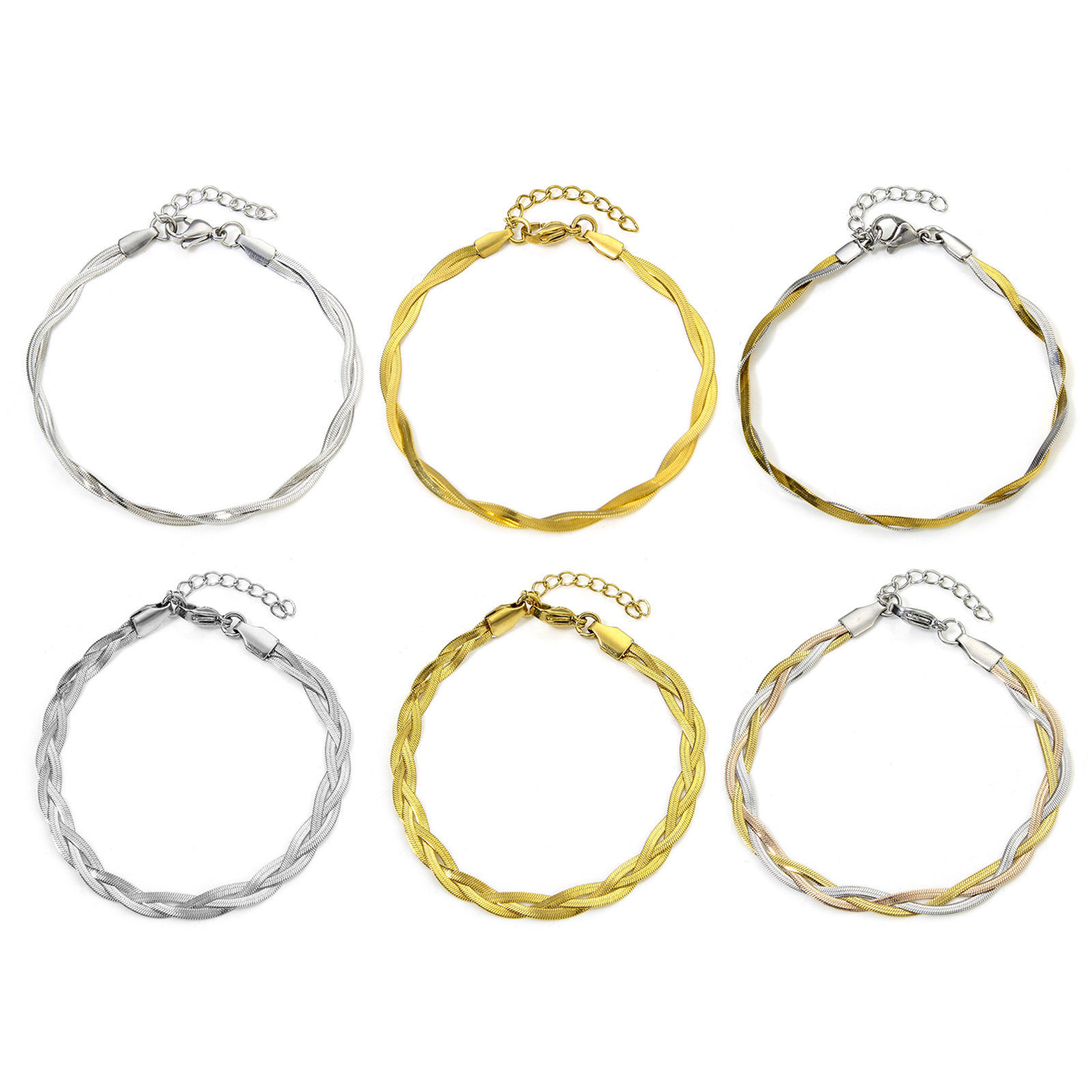 Bild von 1 Strang Vakuumbeschichtung 304 Edelstahl Handgefertigte Gliederkette Armband Strickt 17.5cm lang