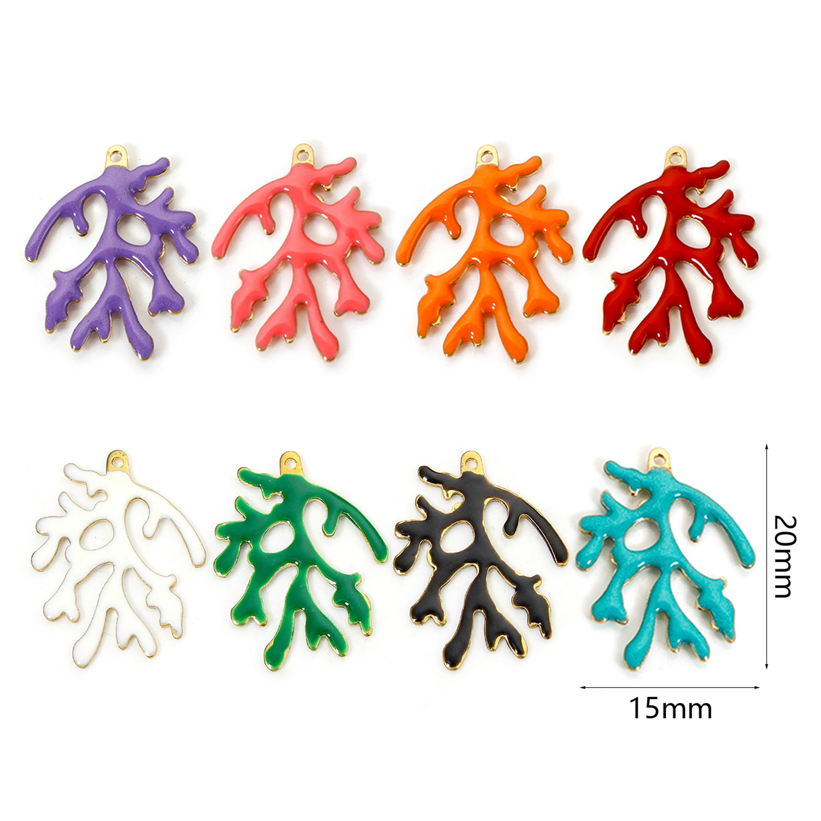 5 個 真鍮 エナメル スパンコール チャーム 真鍮色 多色 珊瑚 エナメル 20mm x 15mm、 の画像