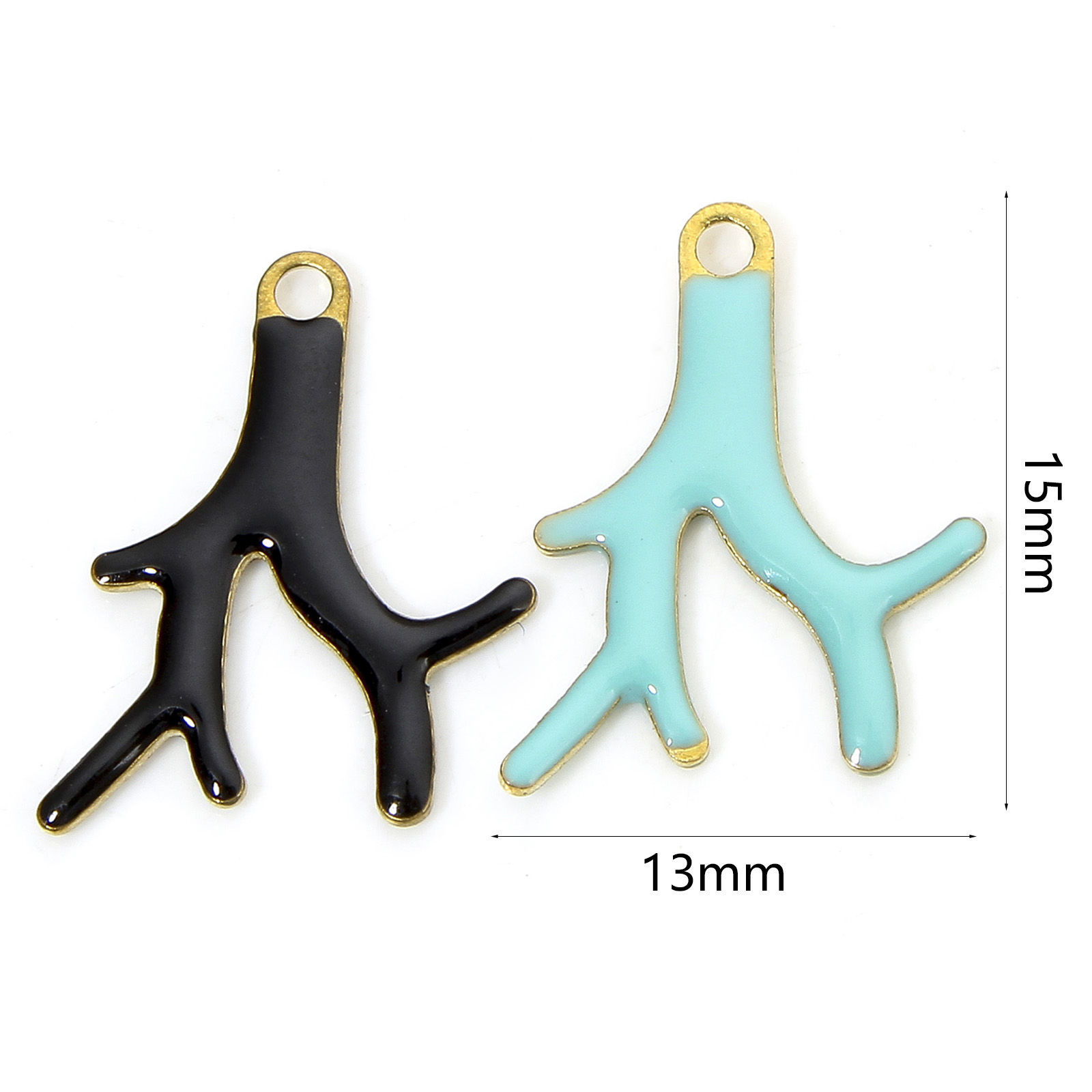 5 個 真鍮 エナメル スパンコール チャーム 真鍮色 多色 珊瑚 エナメル 15mm x 13mm、 の画像