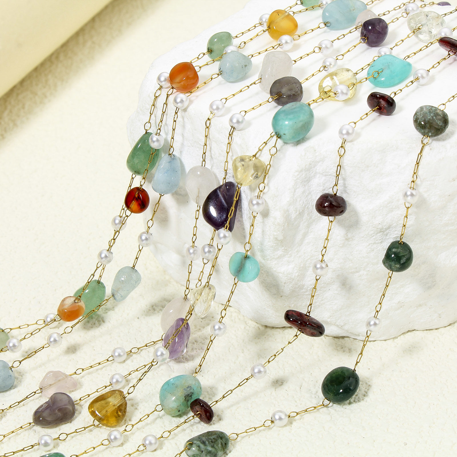 Picture of Vacuum Plating 304 Stainless Steel & Gemstone Link Cable Chain Anklet 18K Gold Plated Irregular