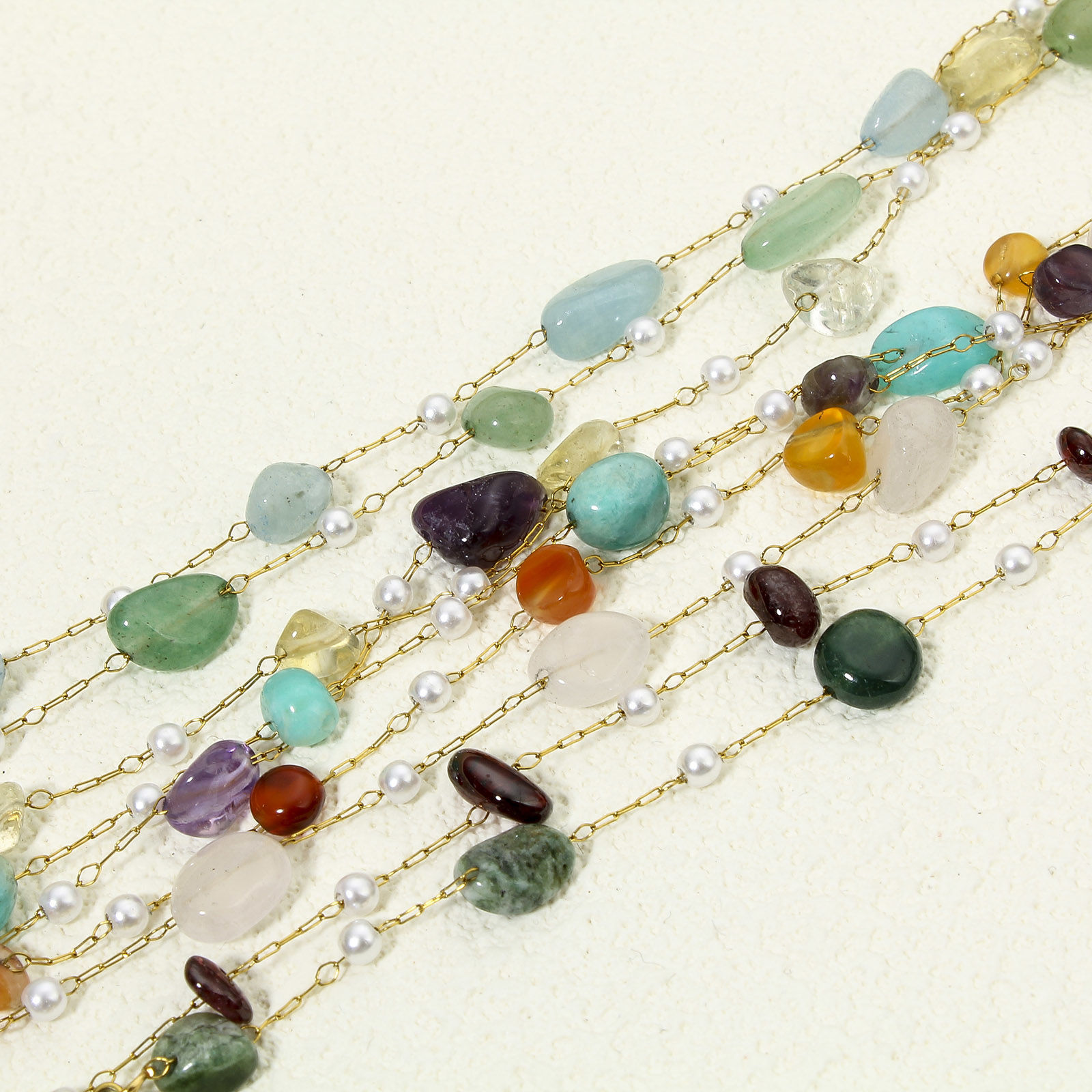 Picture of Vacuum Plating 304 Stainless Steel & Gemstone Link Cable Chain Anklet 18K Gold Plated Irregular