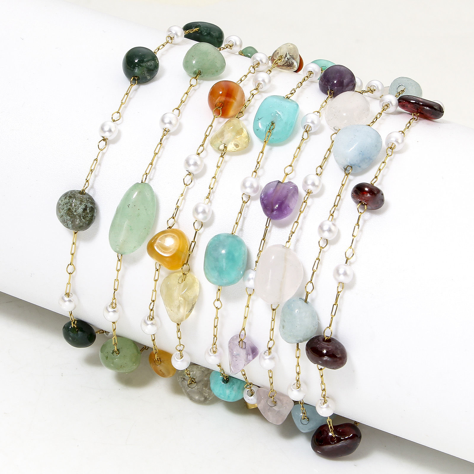 Picture of Vacuum Plating 304 Stainless Steel & Gemstone Link Cable Chain Anklet 18K Gold Plated Irregular
