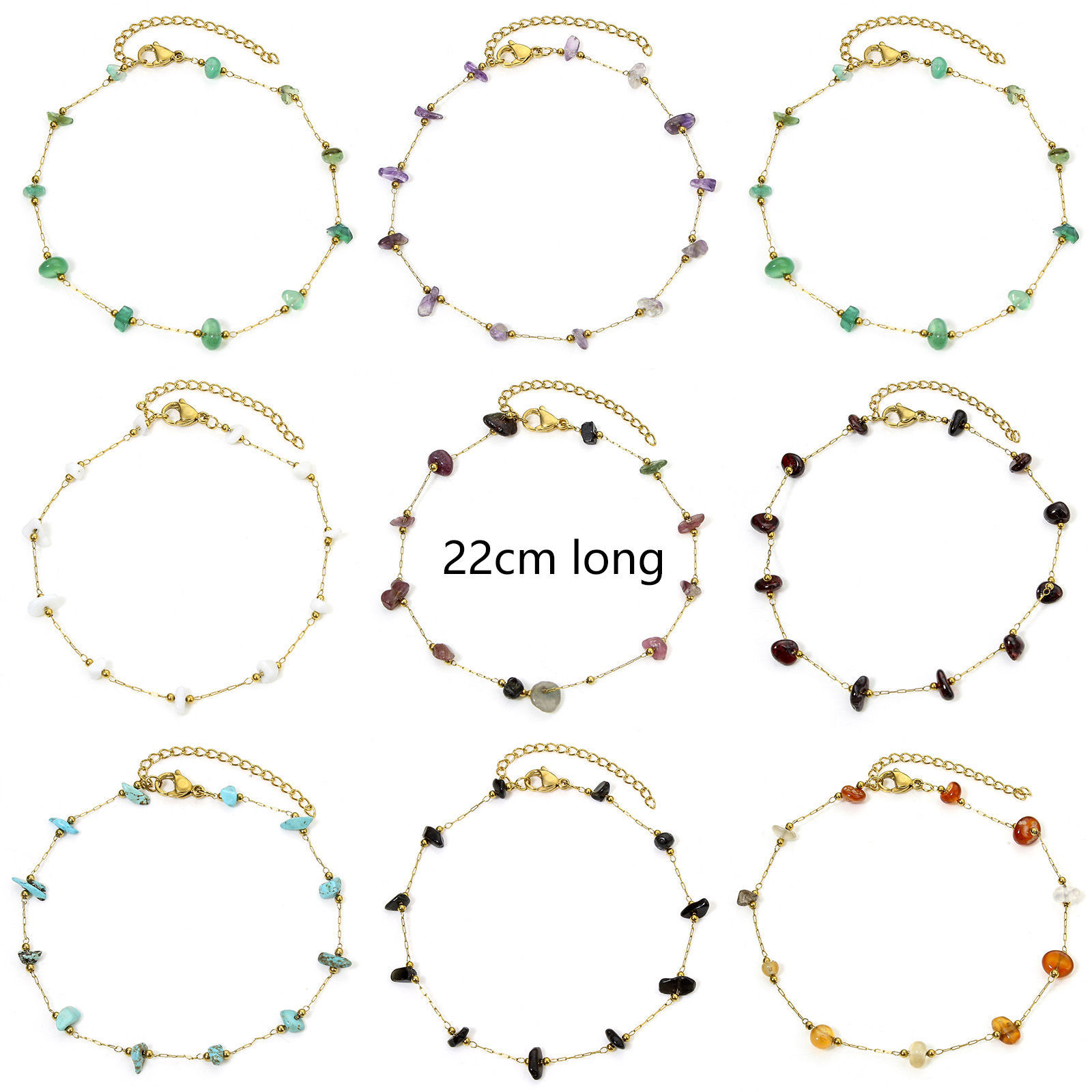 Picture of Vacuum Plating 304 Stainless Steel & Gemstone Link Cable Chain Anklet 18K Gold Plated