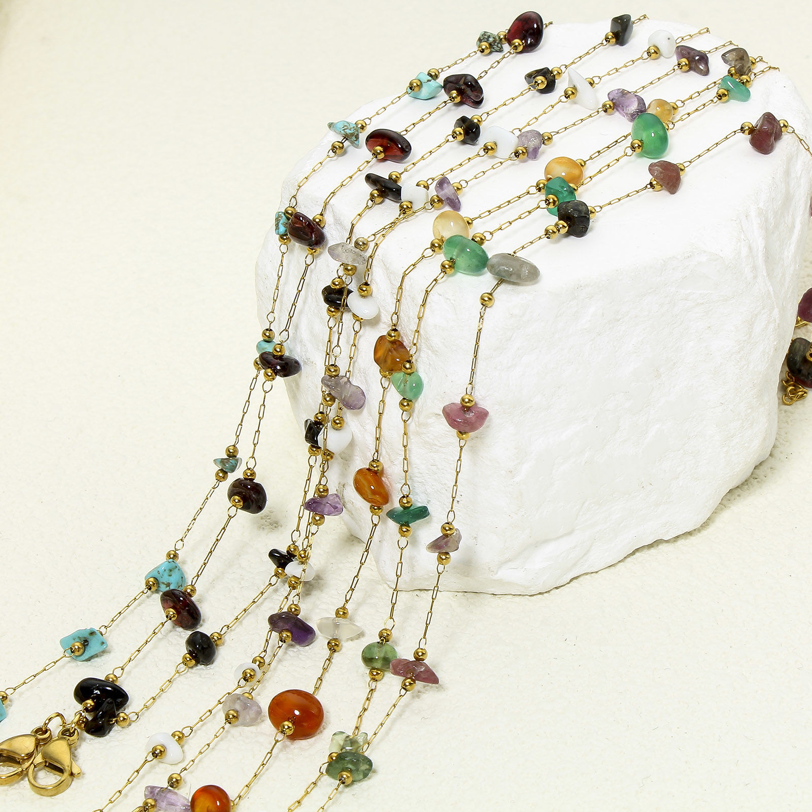 Picture of Vacuum Plating 304 Stainless Steel & Gemstone Link Cable Chain Anklet 18K Gold Plated