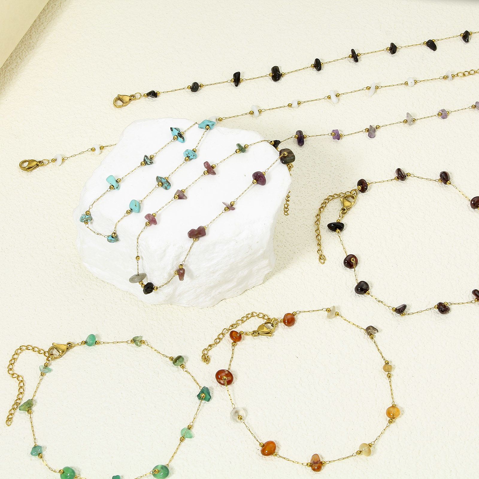 Picture of Vacuum Plating 304 Stainless Steel & Gemstone Link Cable Chain Anklet 18K Gold Plated