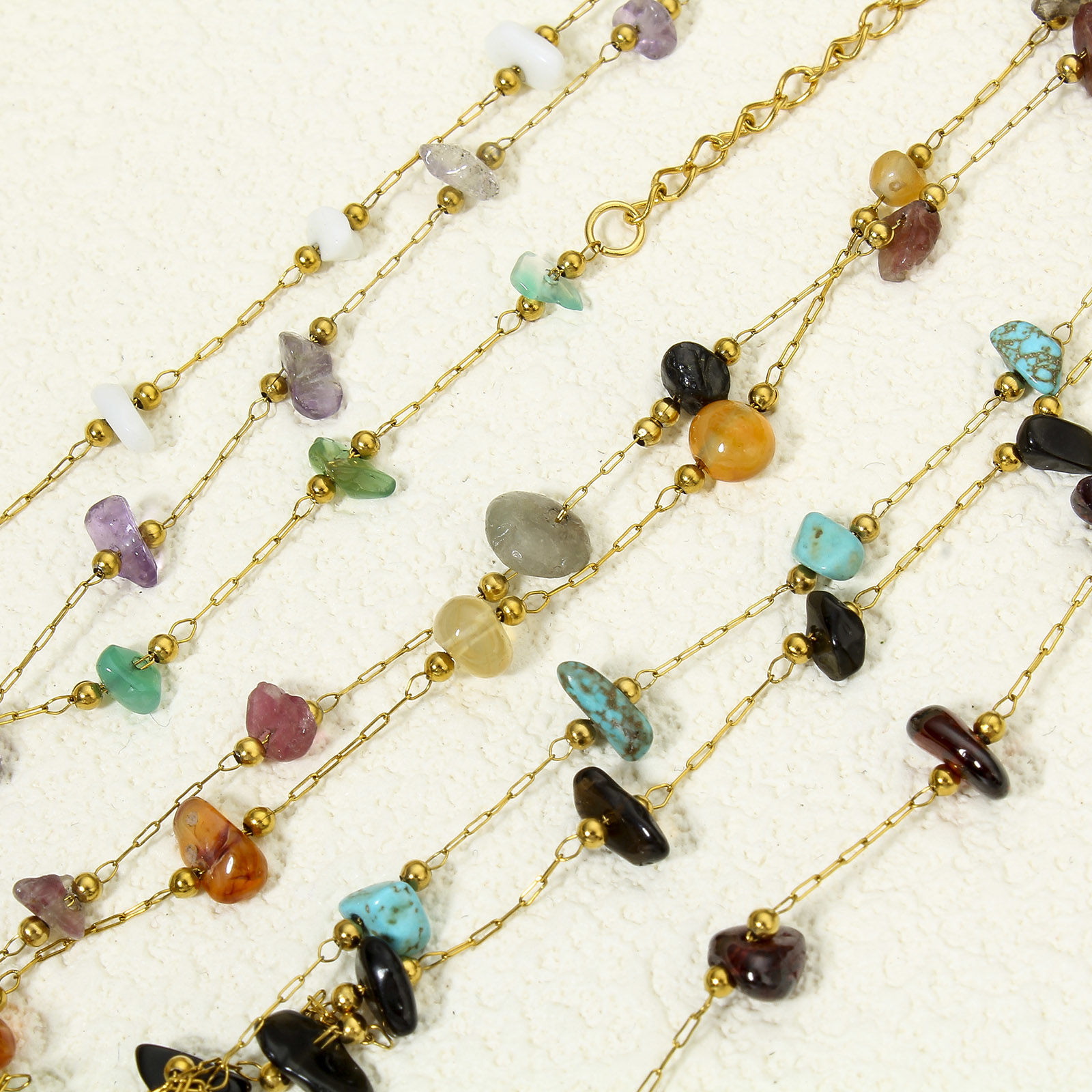 Picture of Vacuum Plating 304 Stainless Steel & Gemstone Link Cable Chain Anklet 18K Gold Plated