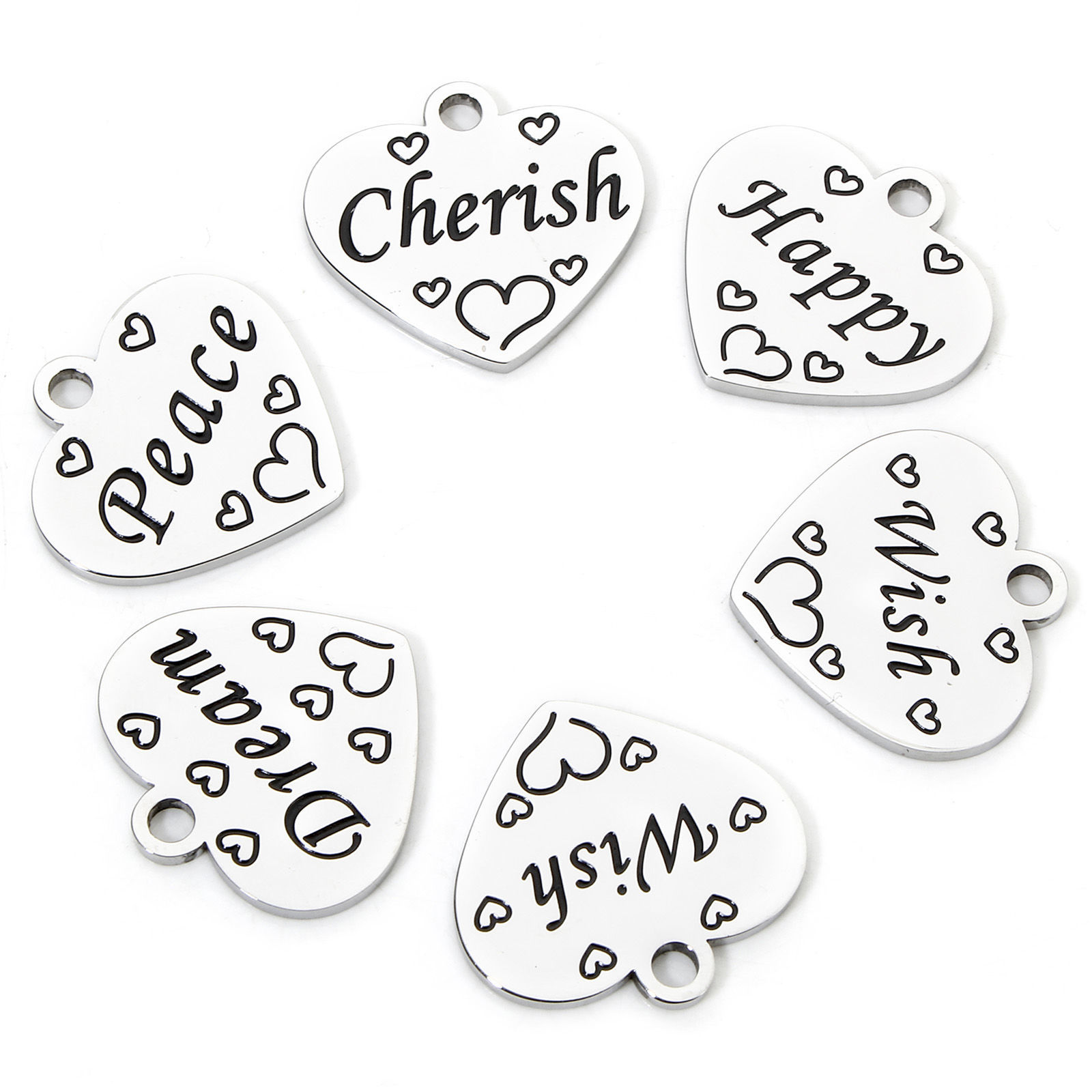 Image de 1 Pièce Breloques en 304 Acier Inoxydable Cœur Argent Mat Corrosion 20mm x 19mm