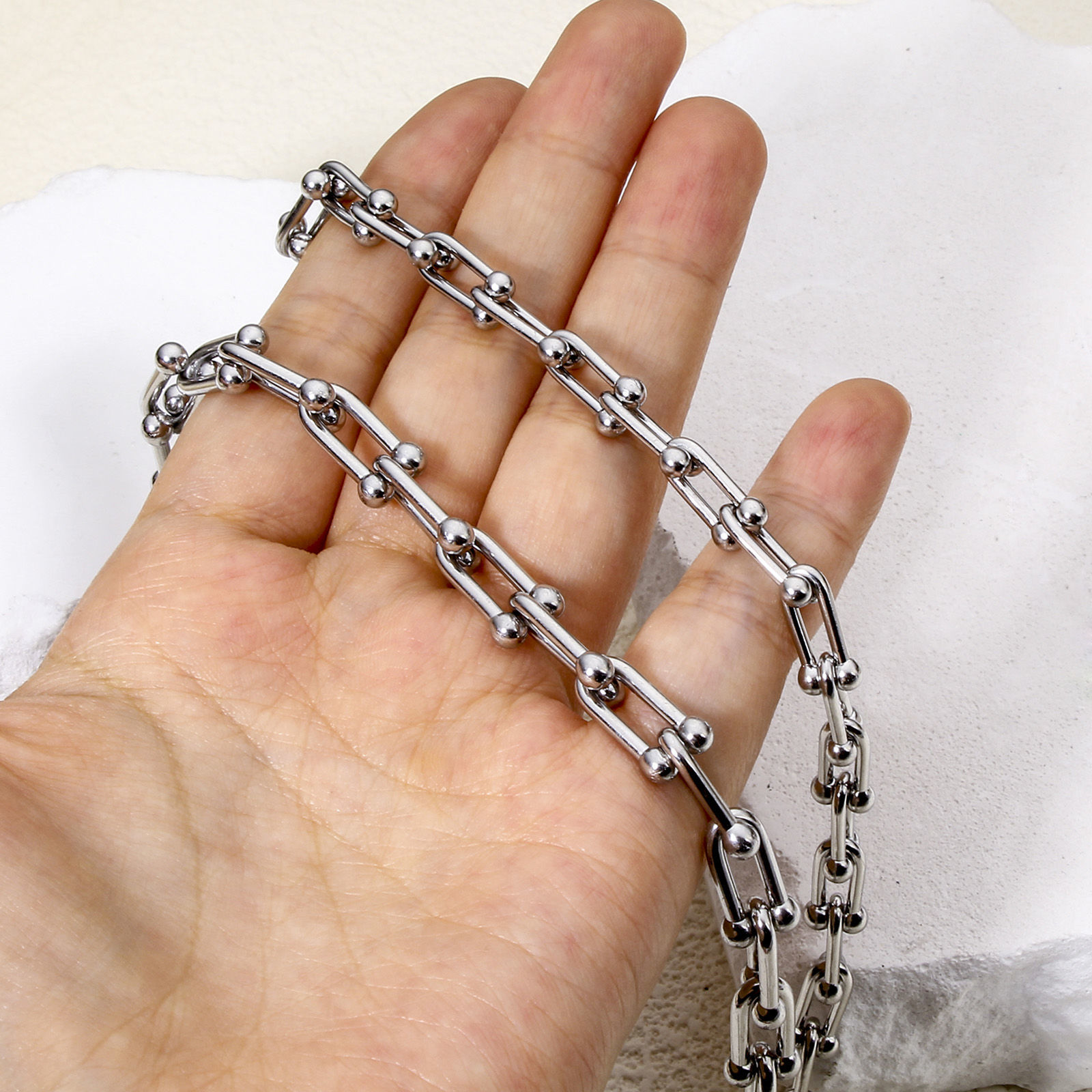 Picture of 304 Stainless Steel Handmade Link Chain Necklace For DIY Jewelry Making Silver Tone 40cm(15 6/8") long