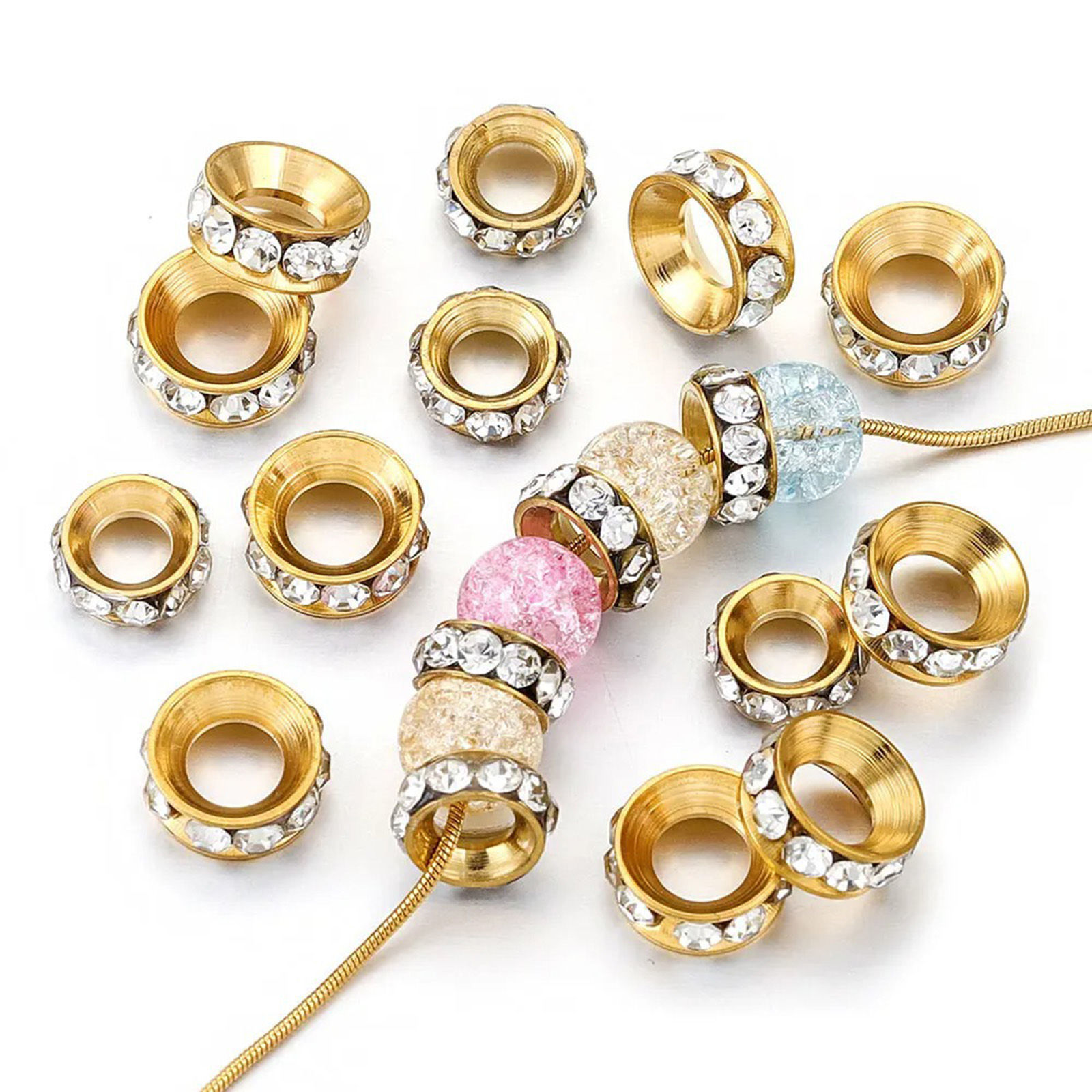 Picture of 304 Stainless Steel Beads For DIY Charm Jewelry Making Round Clear Rhinestone