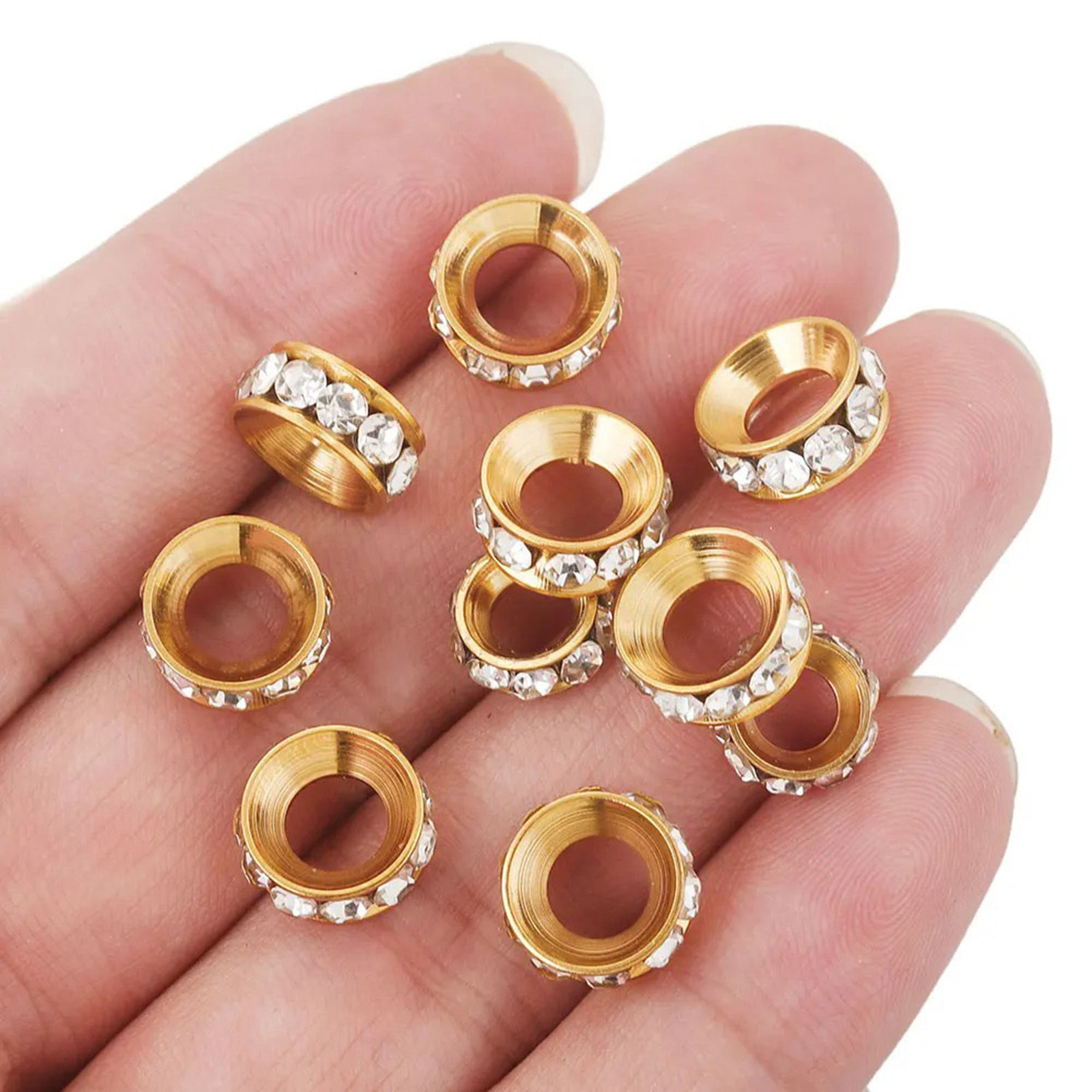 Picture of 304 Stainless Steel Beads For DIY Charm Jewelry Making Round Clear Rhinestone