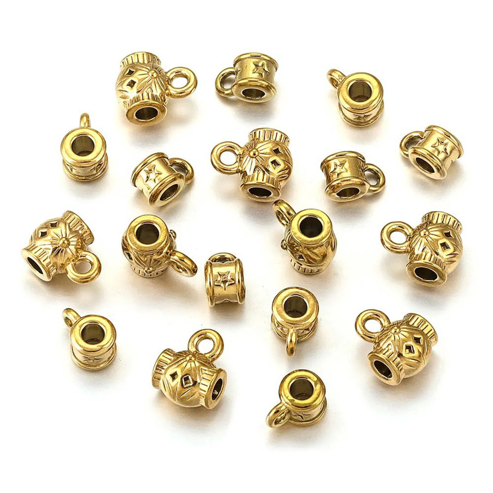 2 個 304ステンレス鋼 ベイル 保釈ビーズ ベールビーズ ループ付 DIY 手作り ハンドメイド ジュエリー アクセサリーを作る の画像