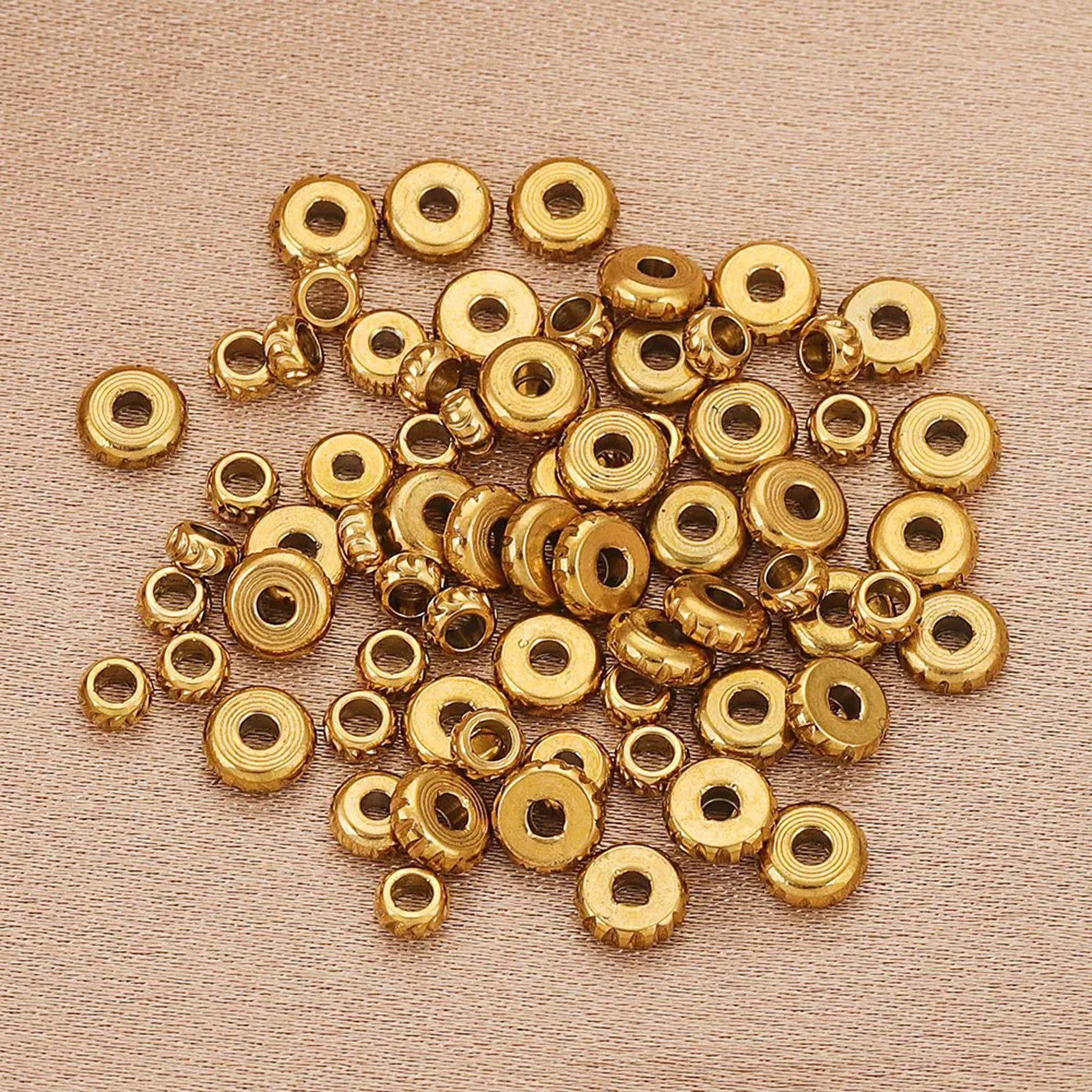 Image de 10 Pcs Perles pour DIY Fabrication de Bijoux en 304 Acier Inoxydable Respectueux de la Nature Plat-Rond Motif Sculpté