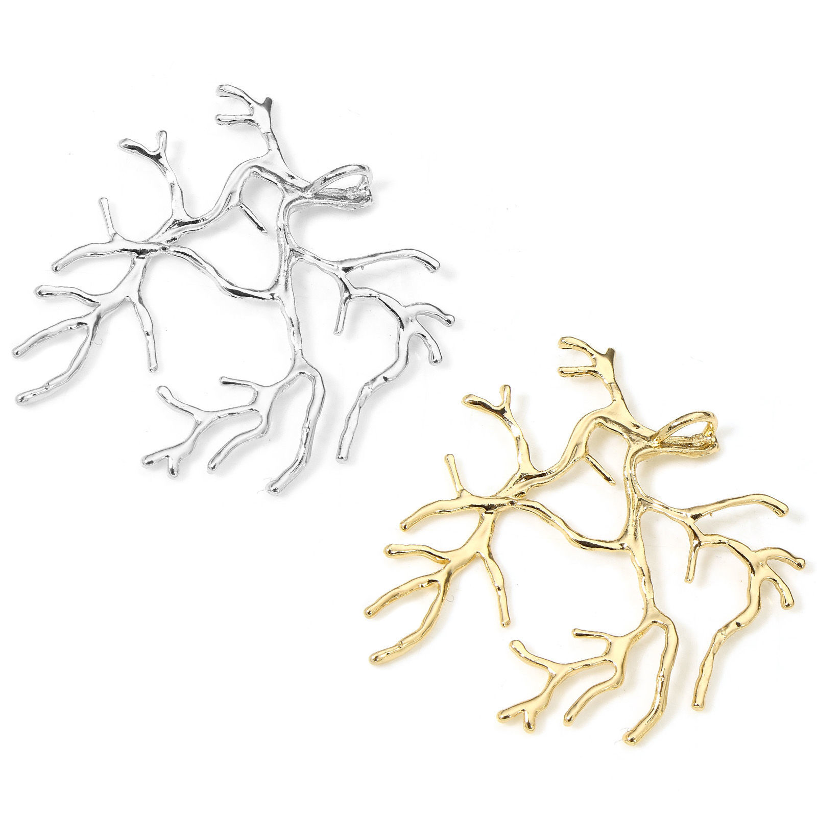 2 個 真鍮 ブランクベースペンダント カメオ DIY用 ジュエリーアクセサリー 多色 枝 3.5cm x 3cm、 の画像