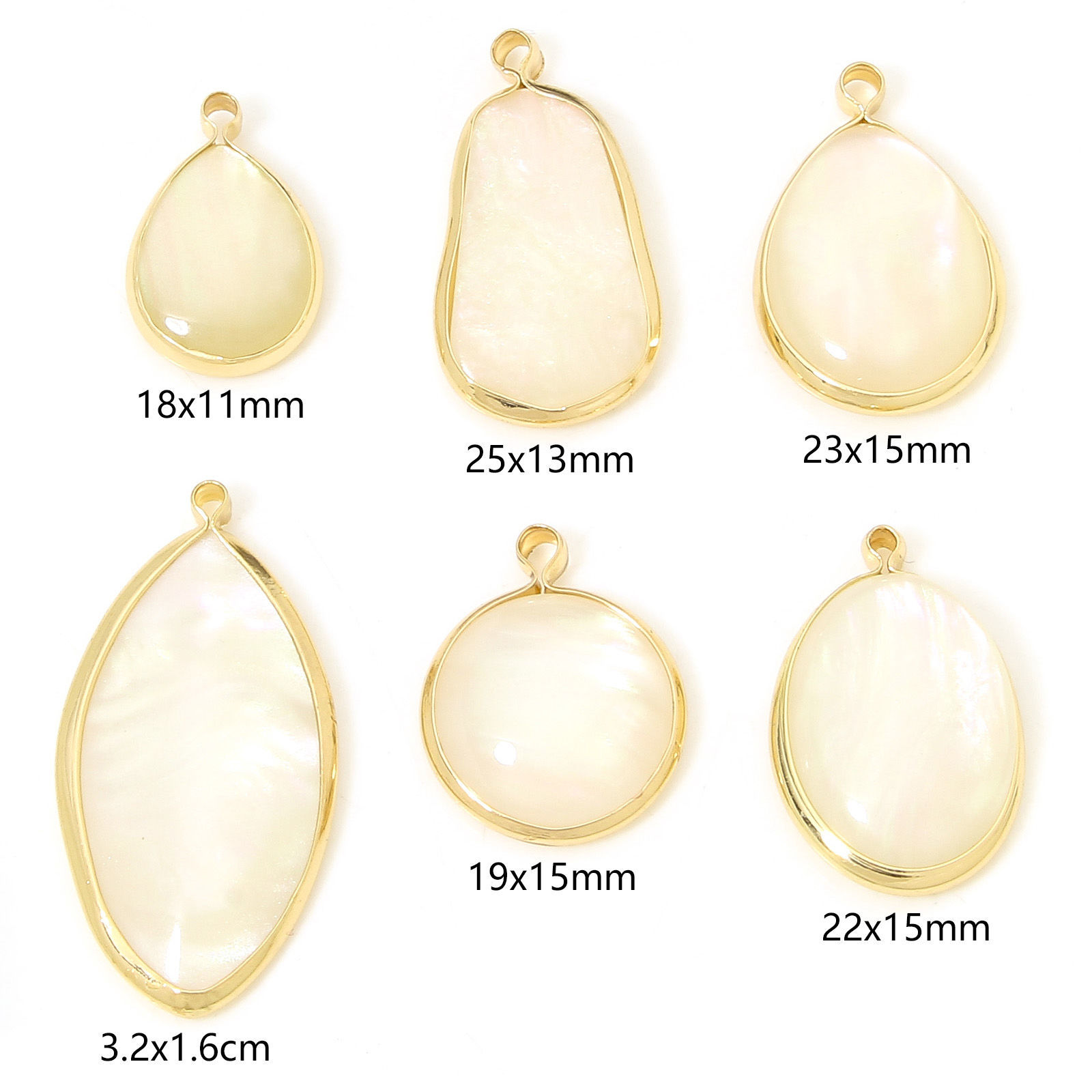 Image de 2 Pcs Breloques Géométrique en Coquille Naturelle & Laiton Doré