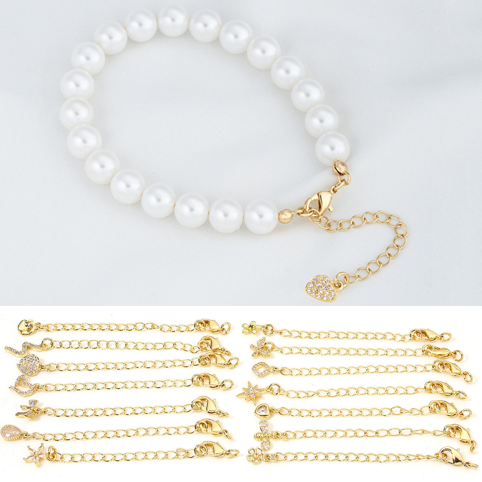 Picture of Eco-friendly Brass Extender Chain 14K Real Gold Plated Micro Pave Clear Cubic Zirconia 5cm(2") long