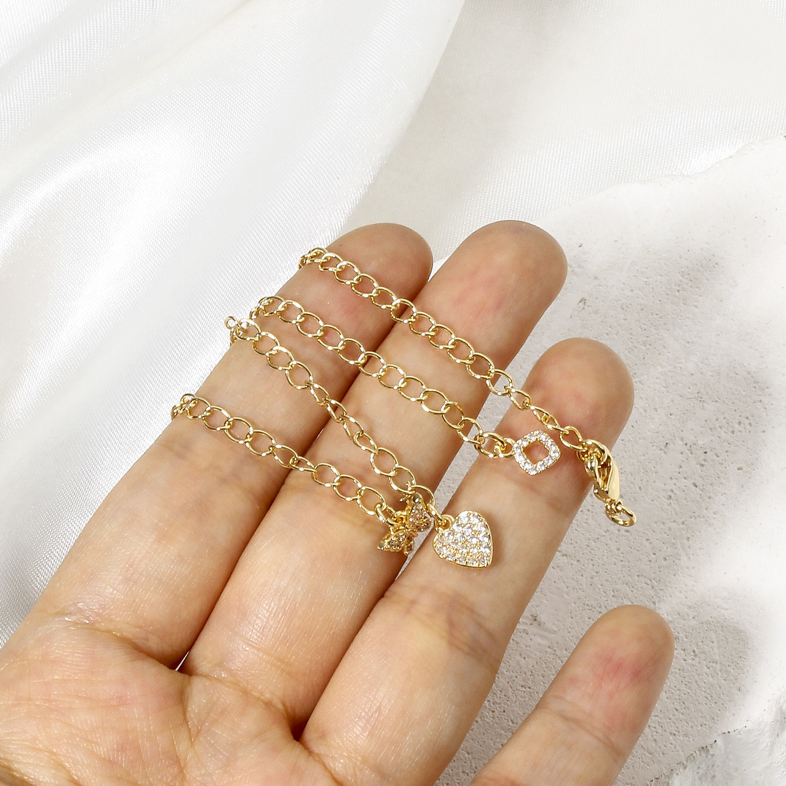 Picture of Eco-friendly Brass Extender Chain 14K Real Gold Plated Micro Pave Clear Cubic Zirconia 5cm(2") long