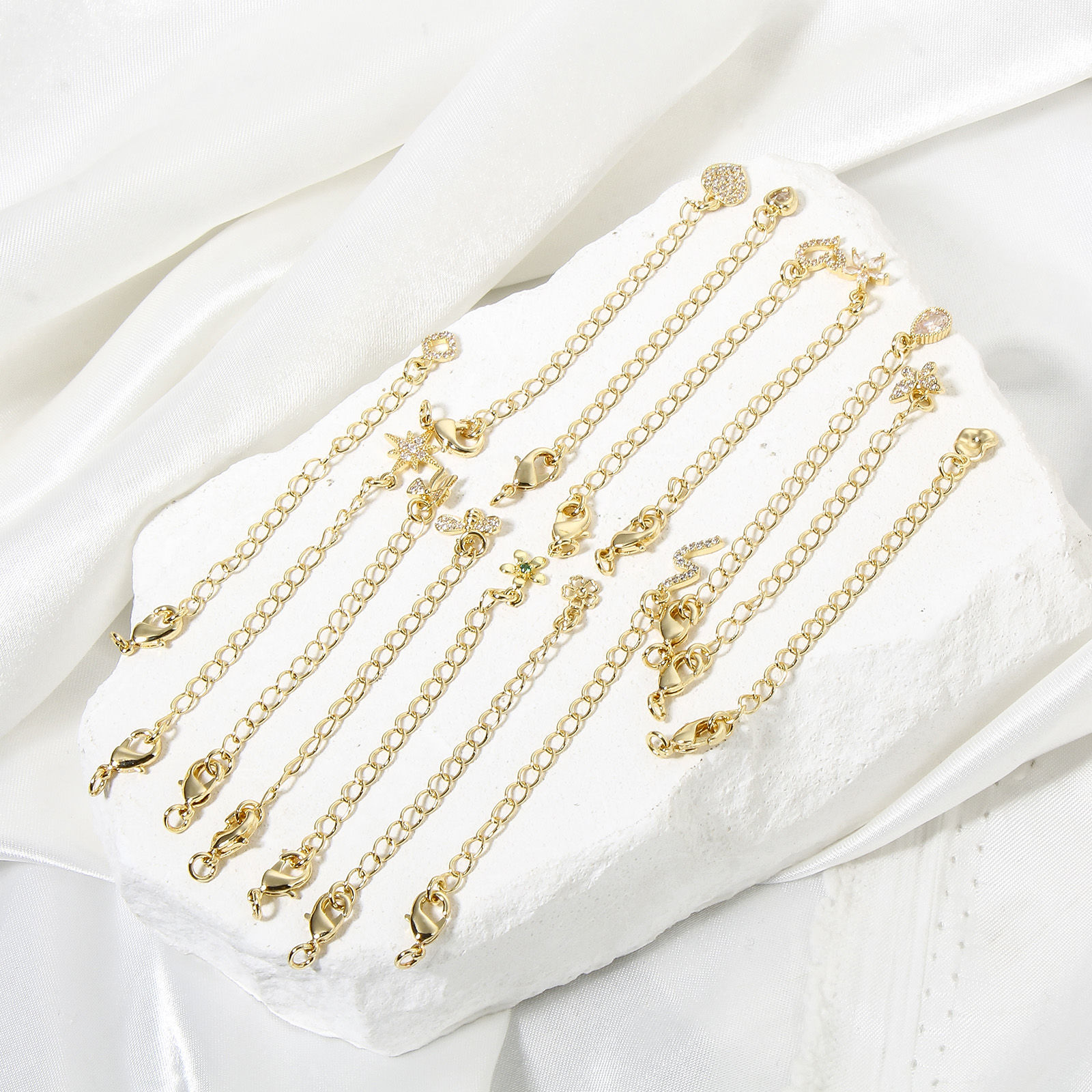 Picture of Eco-friendly Brass Extender Chain 14K Real Gold Plated Micro Pave Clear Cubic Zirconia 5cm(2") long