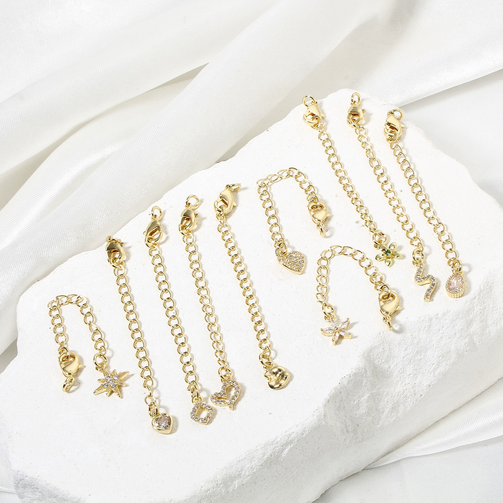 Picture of Eco-friendly Brass Extender Chain 14K Real Gold Plated Micro Pave Clear Cubic Zirconia 5cm(2") long