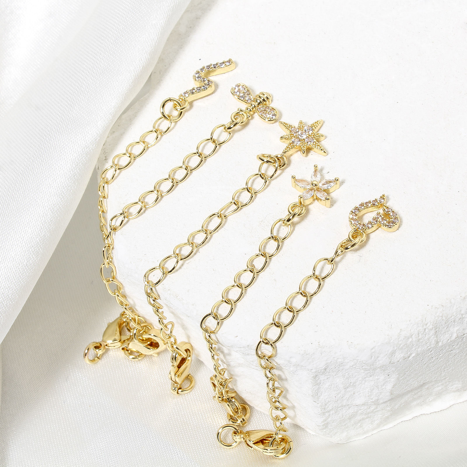Picture of Eco-friendly Brass Extender Chain 14K Real Gold Plated Micro Pave Clear Cubic Zirconia 5cm(2") long