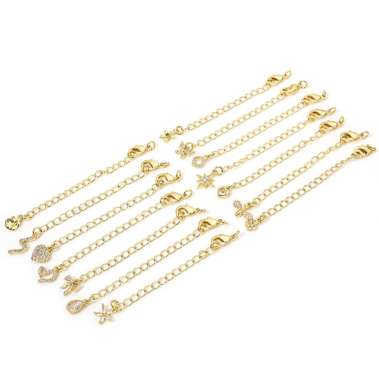 Picture of Eco-friendly Brass Extender Chain 14K Real Gold Plated Micro Pave Clear Cubic Zirconia 5cm(2") long