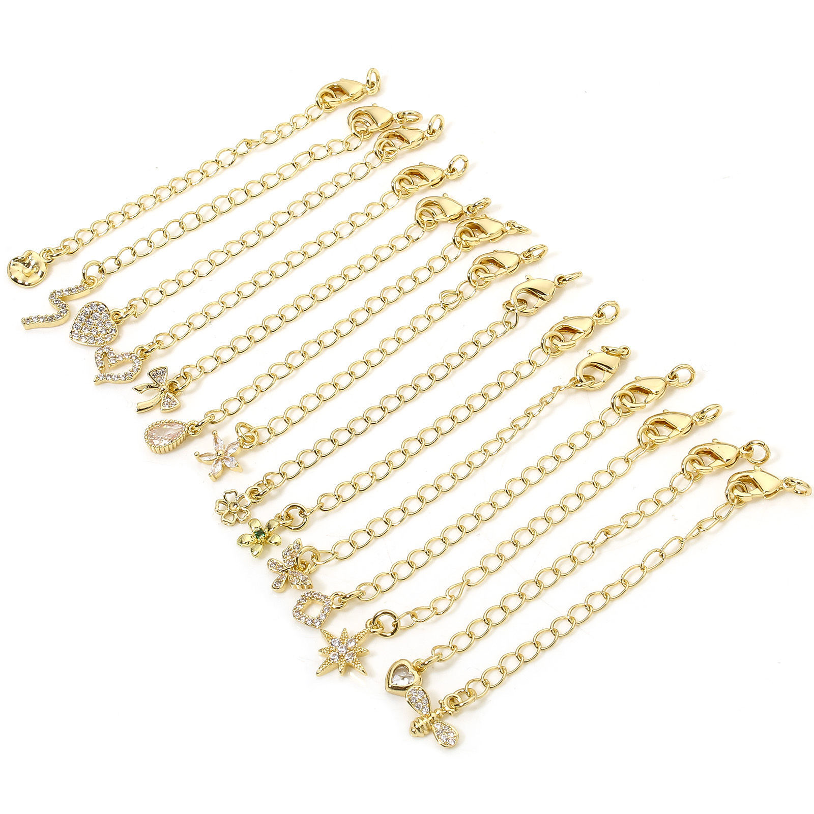 Picture of Eco-friendly Brass Extender Chain 14K Real Gold Plated Micro Pave Clear Cubic Zirconia 5cm(2") long