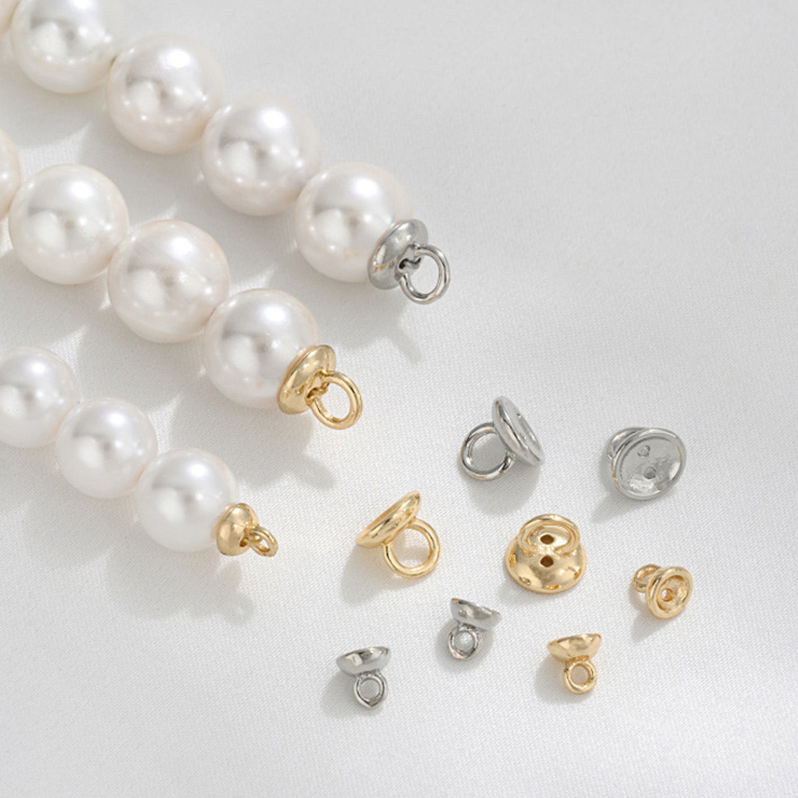 Picture of Eco-friendly Brass Bead Tip End Caps With Hole For Threading Necklace Bracelet Jewelry Making Round Real Gold Plated