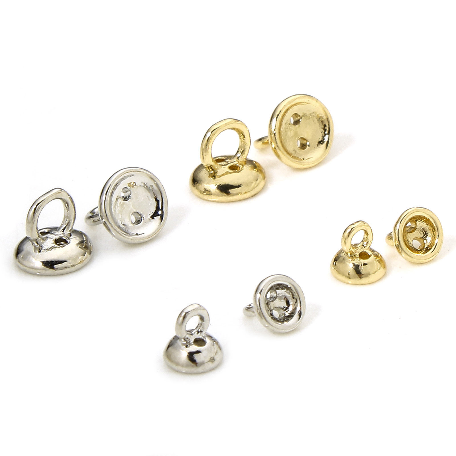 Picture of Eco-friendly Brass Bead Tip End Caps With Hole For Threading Necklace Bracelet Jewelry Making Round Real Gold Plated
