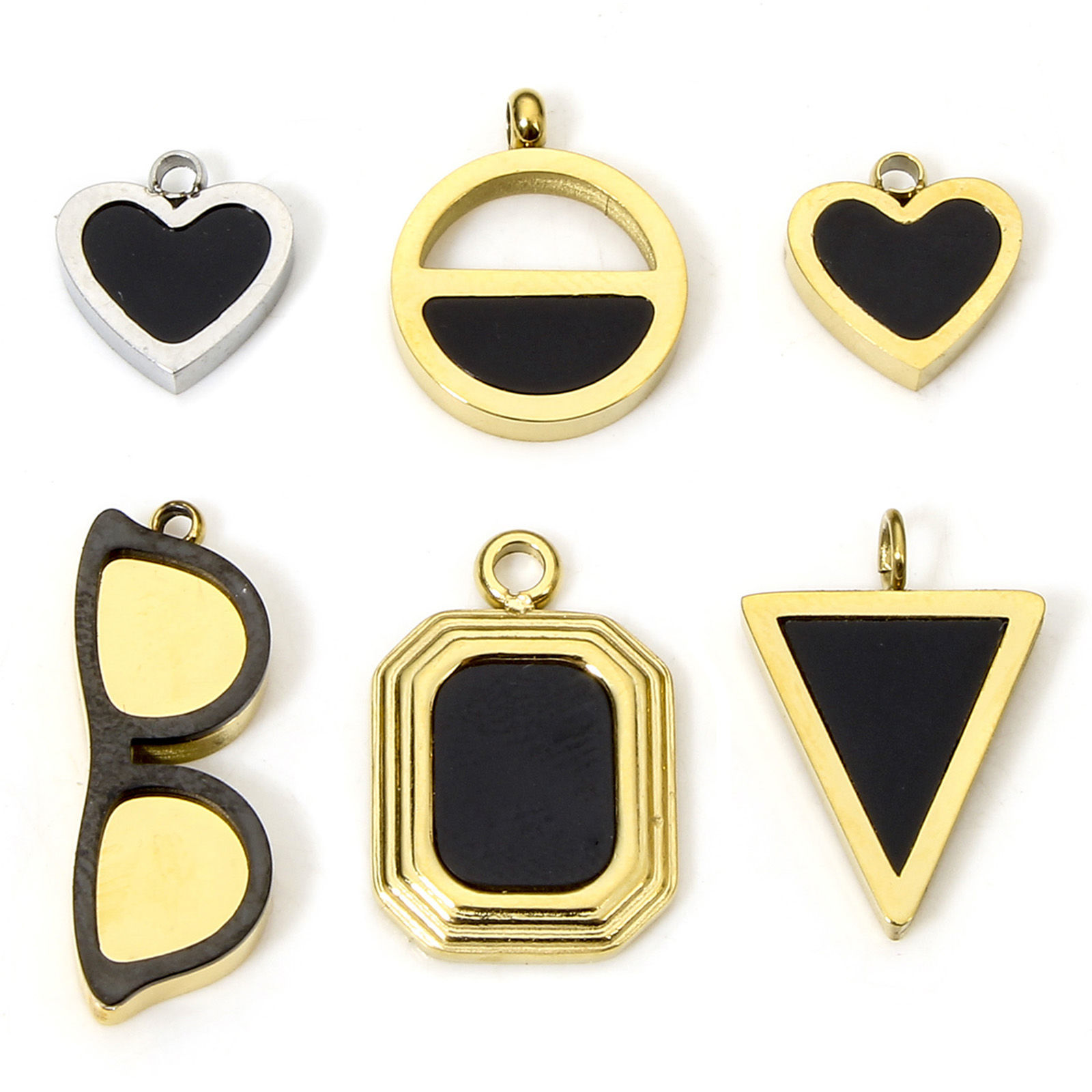 Picture of Eco-friendly Vacuum Plating 304 Stainless Steel & Acrylic Simple Charms Multicolor Black Heart Geometric