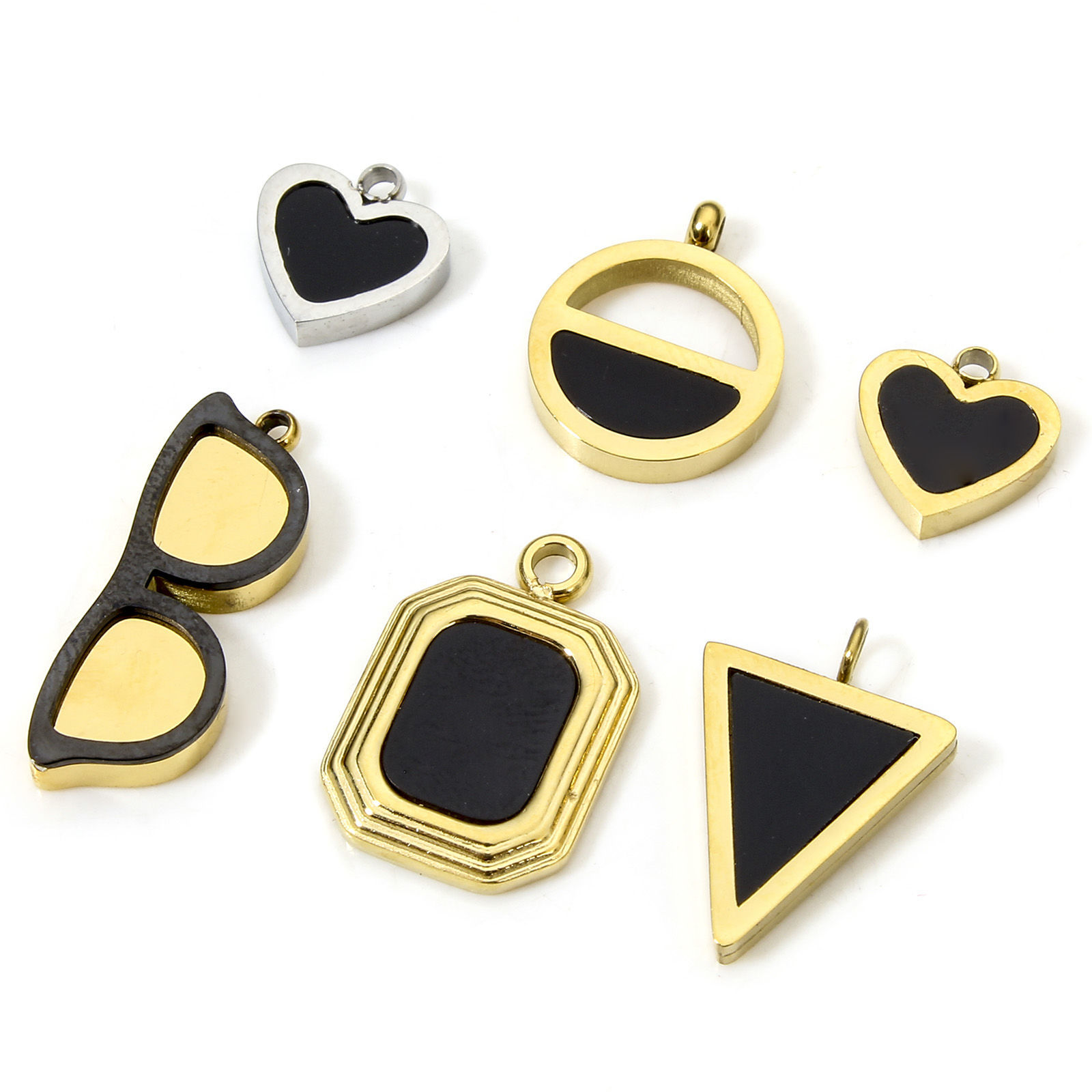 Picture of Eco-friendly Vacuum Plating 304 Stainless Steel & Acrylic Simple Charms Multicolor Black Heart Geometric