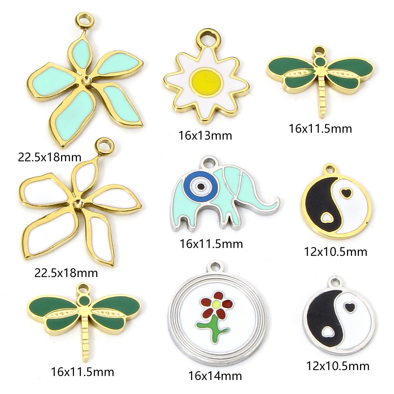 Image de 1 Pièce Breloques en 304 Acier Inoxydable Placage Sous Vide Écologique Religieux Rond Multicolore Symbole Taiji Émail