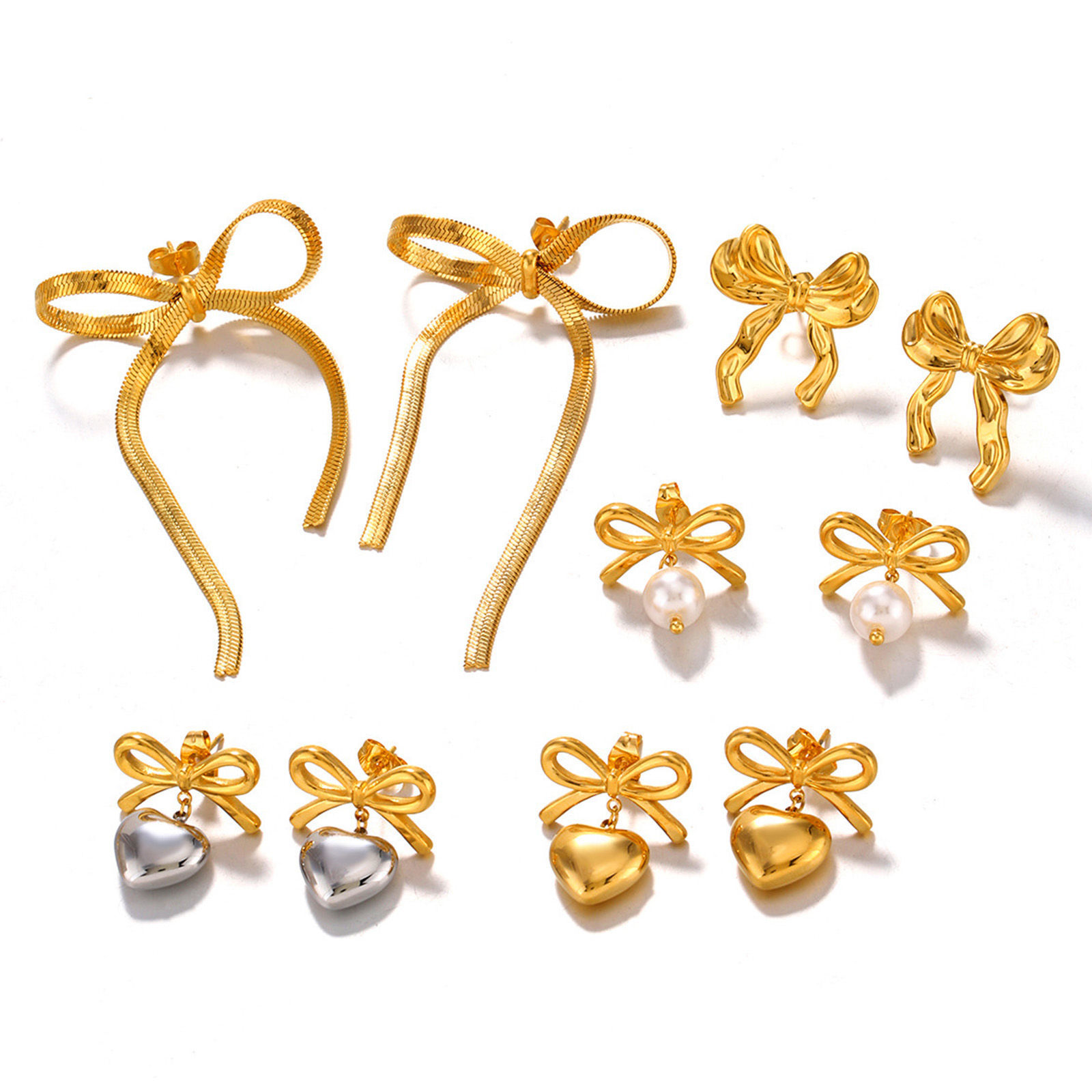 Picture of Eco-friendly Vacuum Plating Stylish Ins Style 18K Gold Plated 304 Stainless Steel Bowknot Heart Earrings For Women Party
