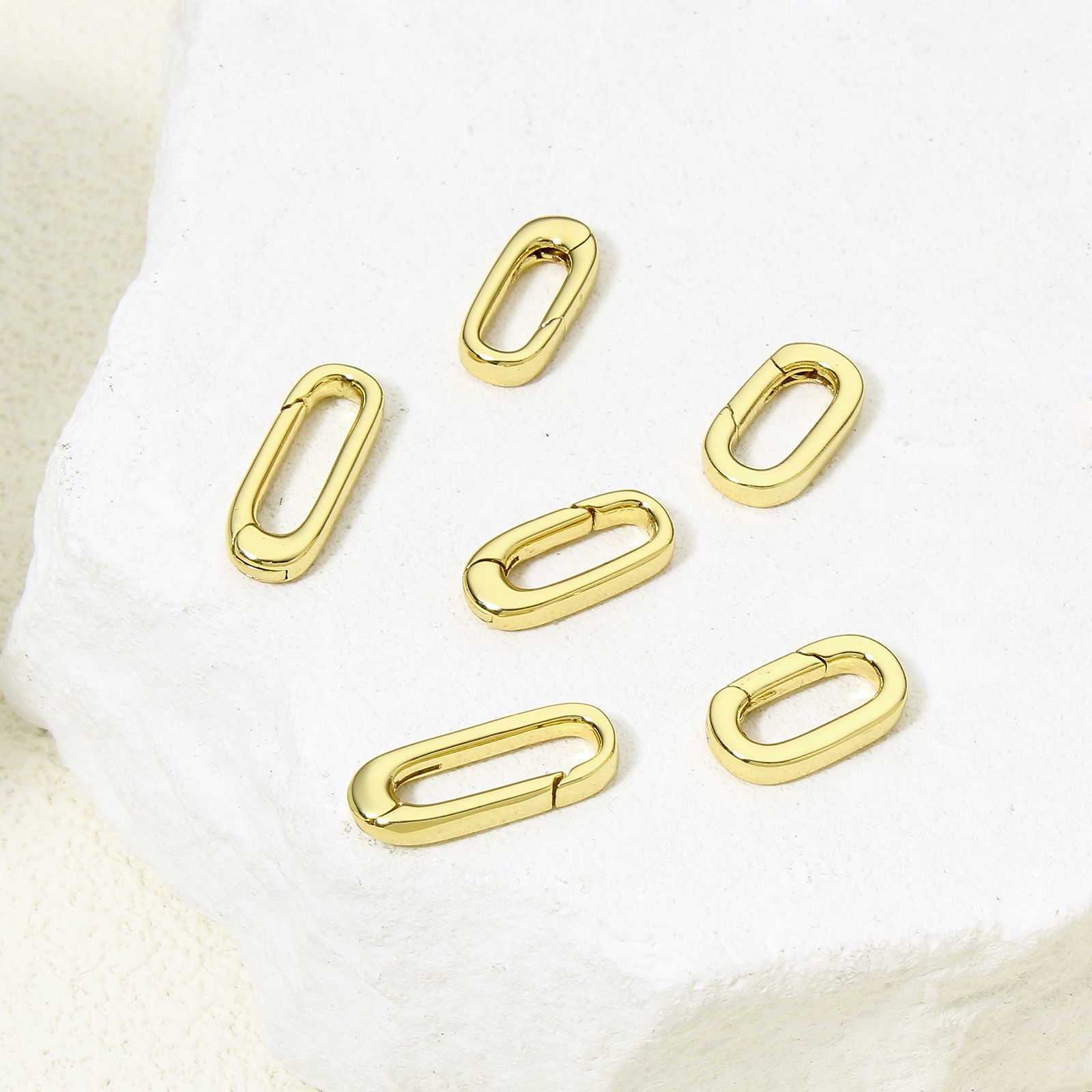 Bild von 1 Stück Umweltfreundlich Messing Federringverschluss Oval 18K Vergoldet
