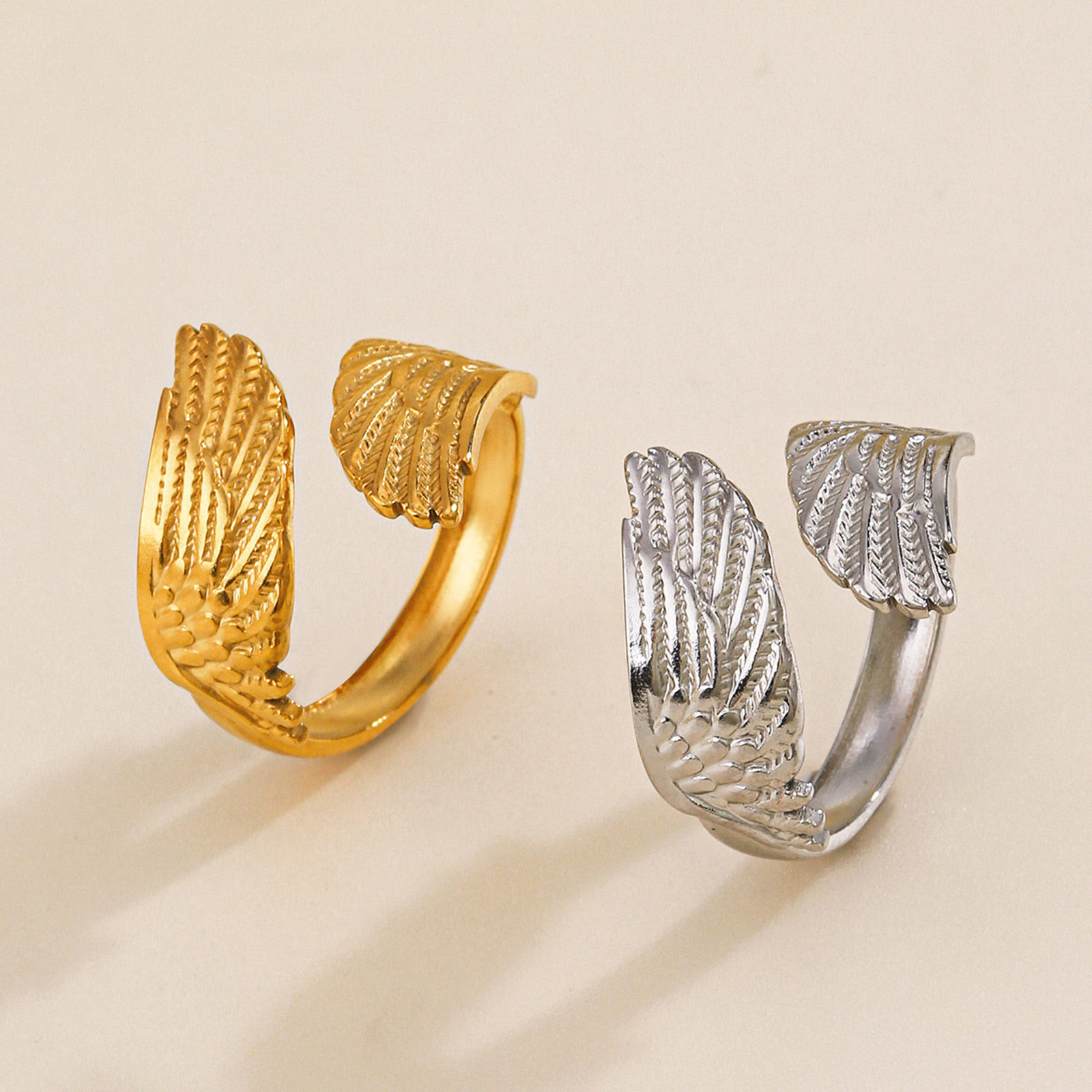 Picture of Vacuum Plating 304 Stainless Steel Ins Style Open Rings Multicolor Wing Feather