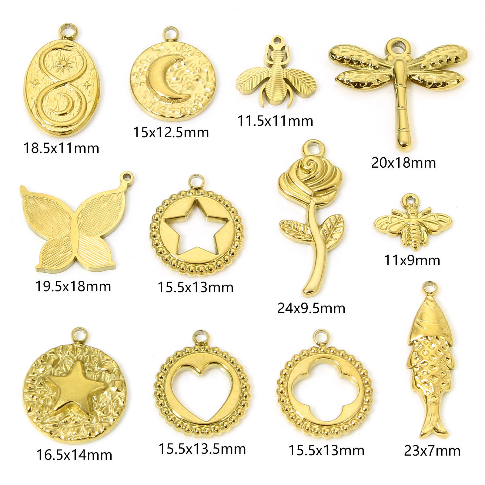 Picture of Vacuum Plating 304 Stainless Steel Insect Charms Gold Plated Bee Animal Stripe