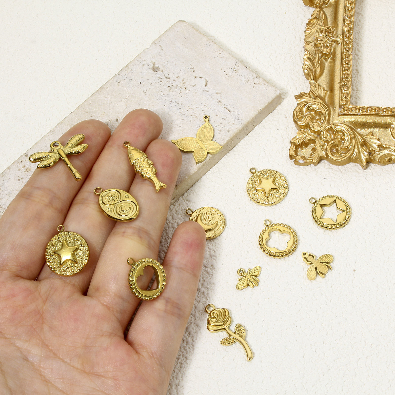 Picture of Vacuum Plating 304 Stainless Steel Insect Charms Gold Plated Bee Animal Stripe