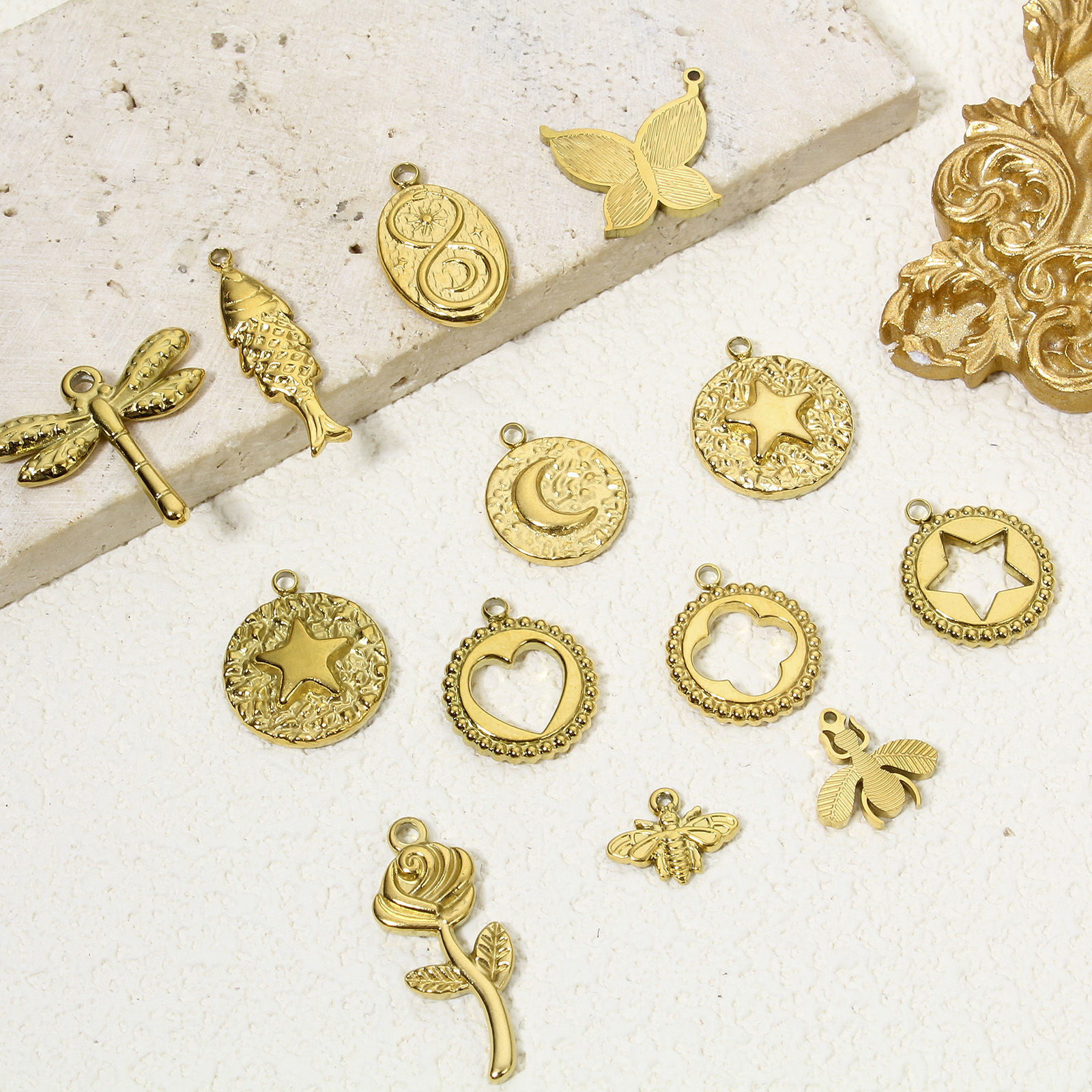 Picture of Vacuum Plating 304 Stainless Steel Insect Charms Gold Plated Bee Animal Stripe
