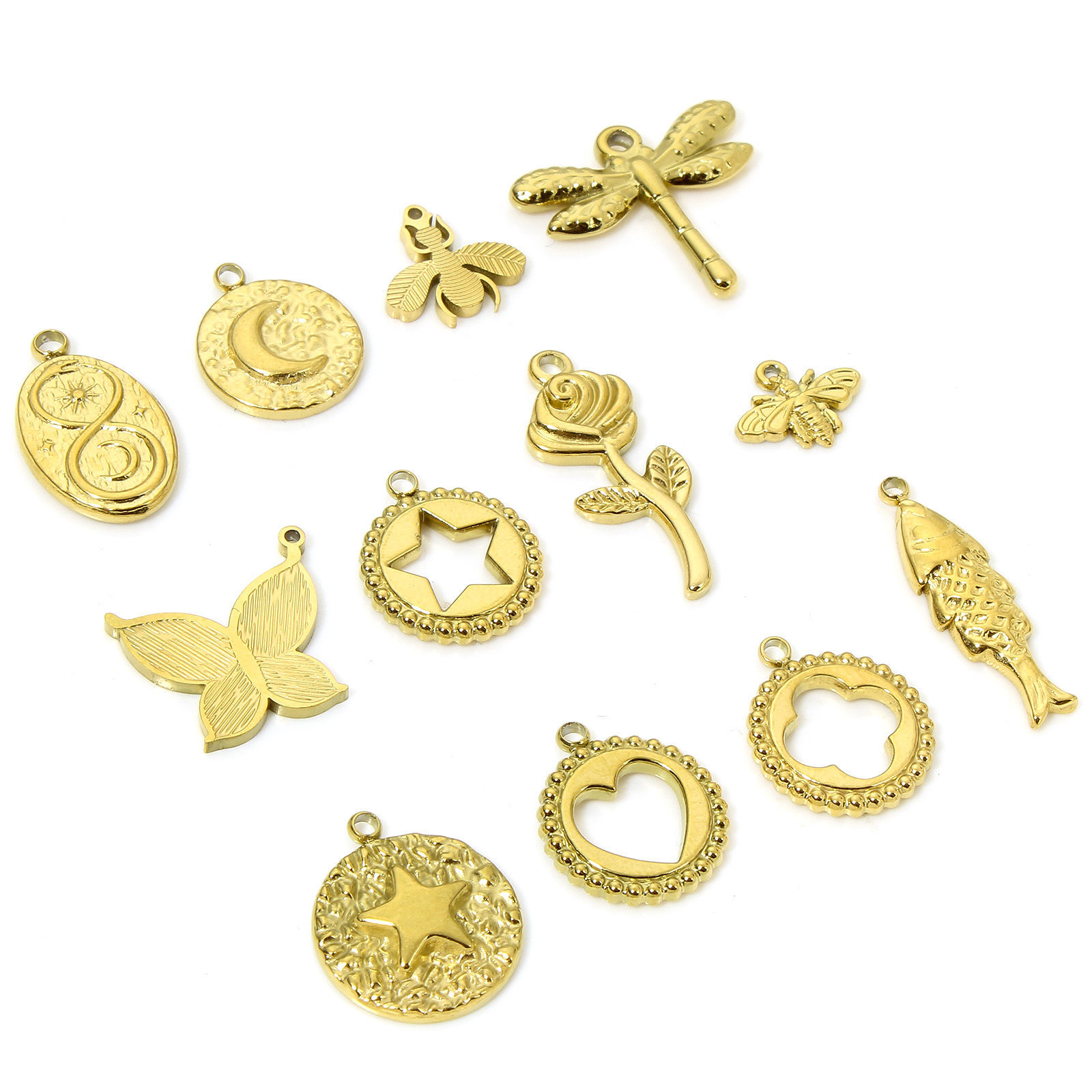 Picture of Vacuum Plating 304 Stainless Steel Insect Charms Gold Plated Bee Animal Stripe