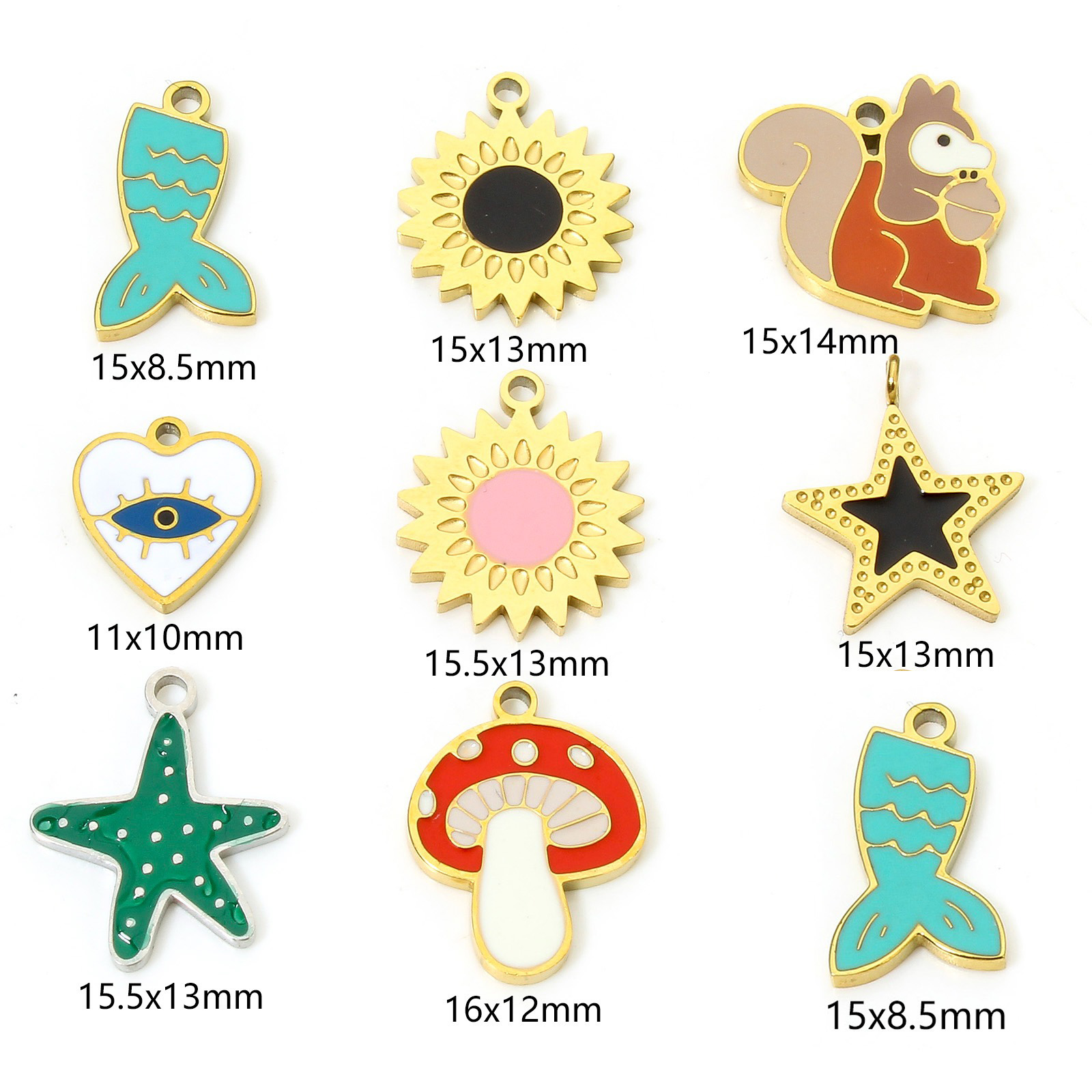 Picture of Vacuum Plating 304 Stainless Steel Cute Charms Gold Plated Multicolor Star Fish Enamel