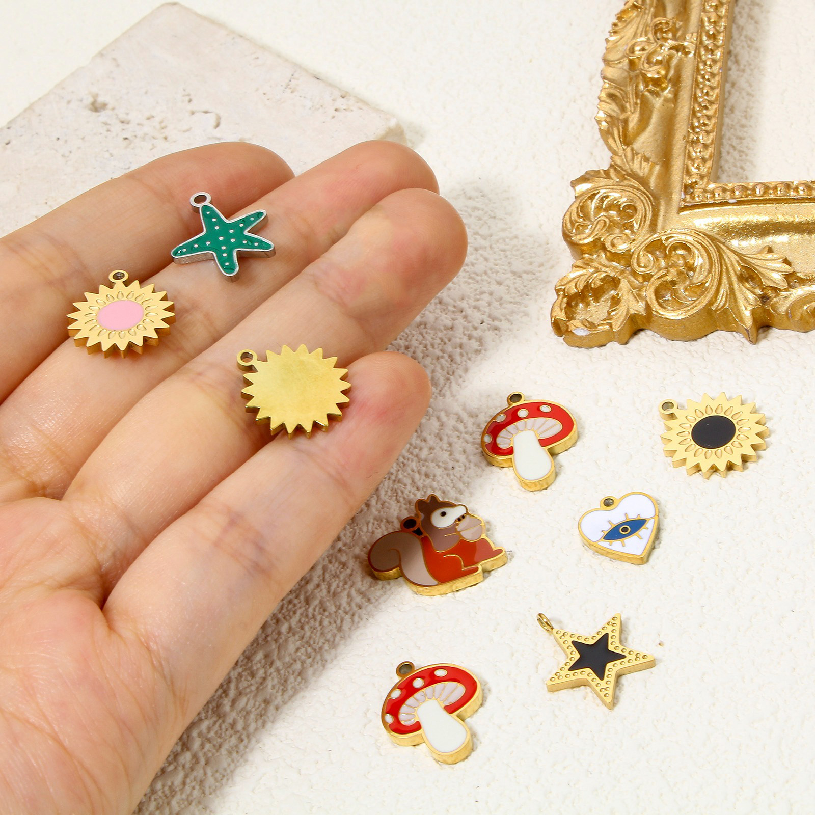 Picture of Vacuum Plating 304 Stainless Steel Cute Charms Gold Plated Multicolor Star Fish Enamel